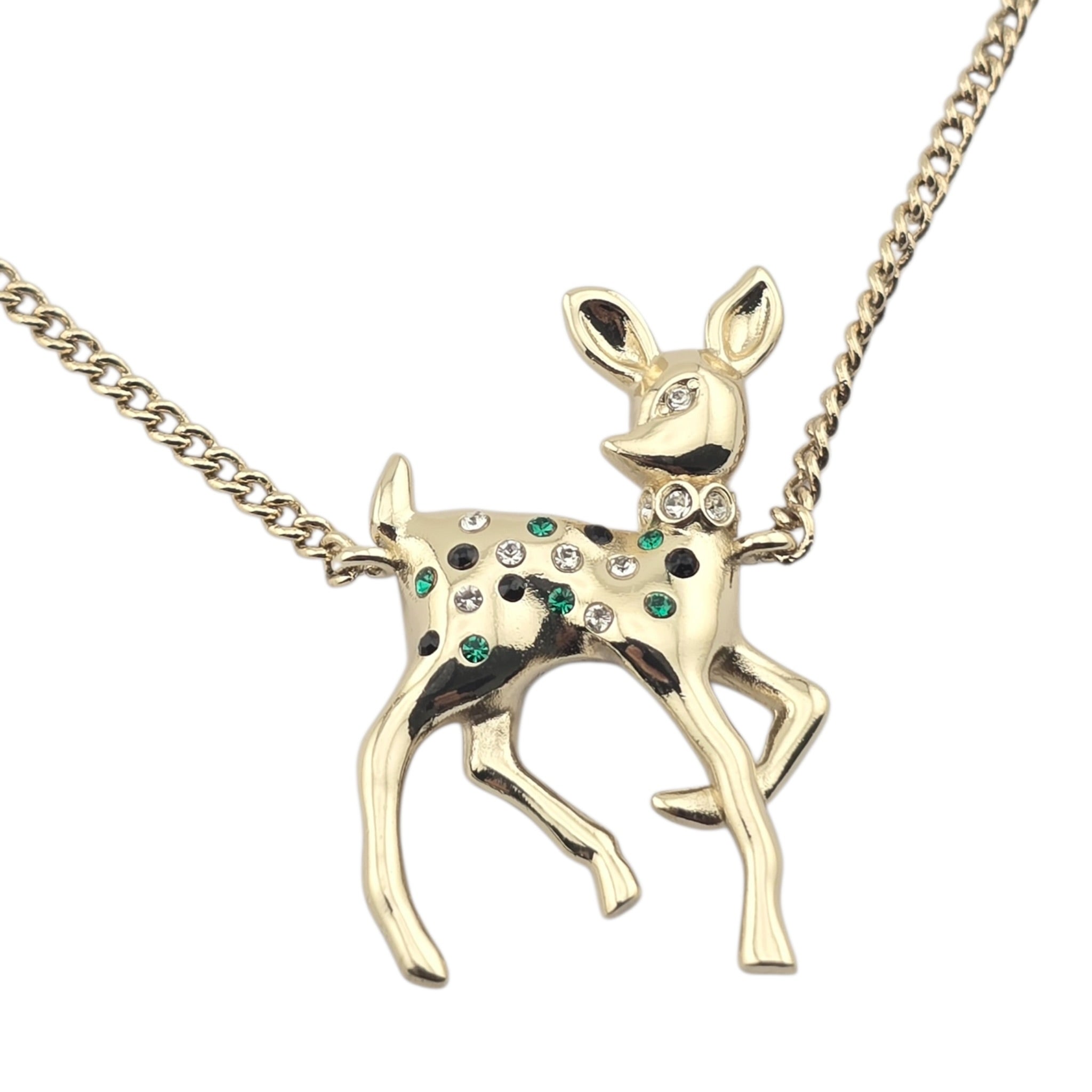 Chanel CC Deer Pendant Crystal Gold Necklace 26C CHANEL