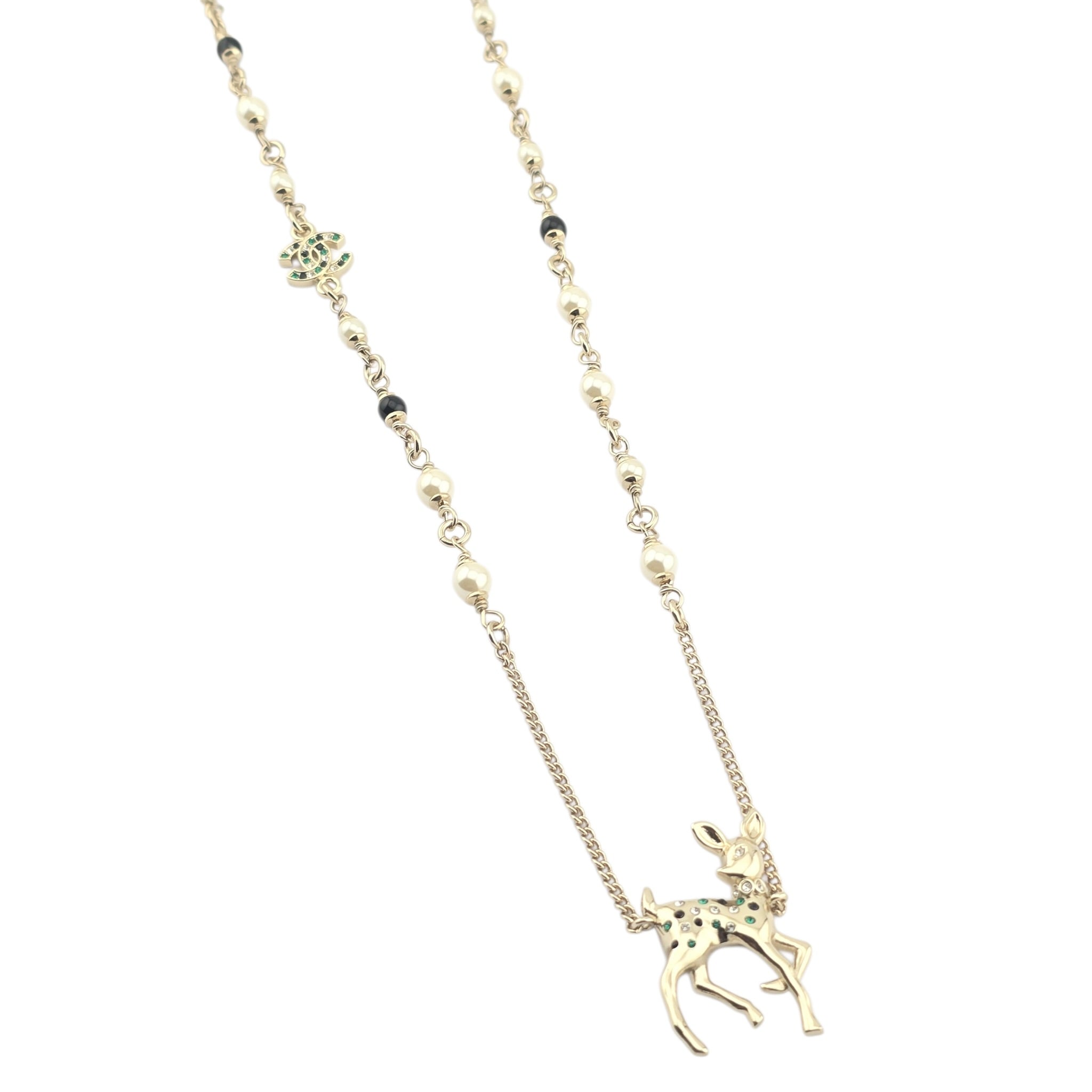 Chanel CC Deer Pendant Crystal Gold Necklace 26C CHANEL