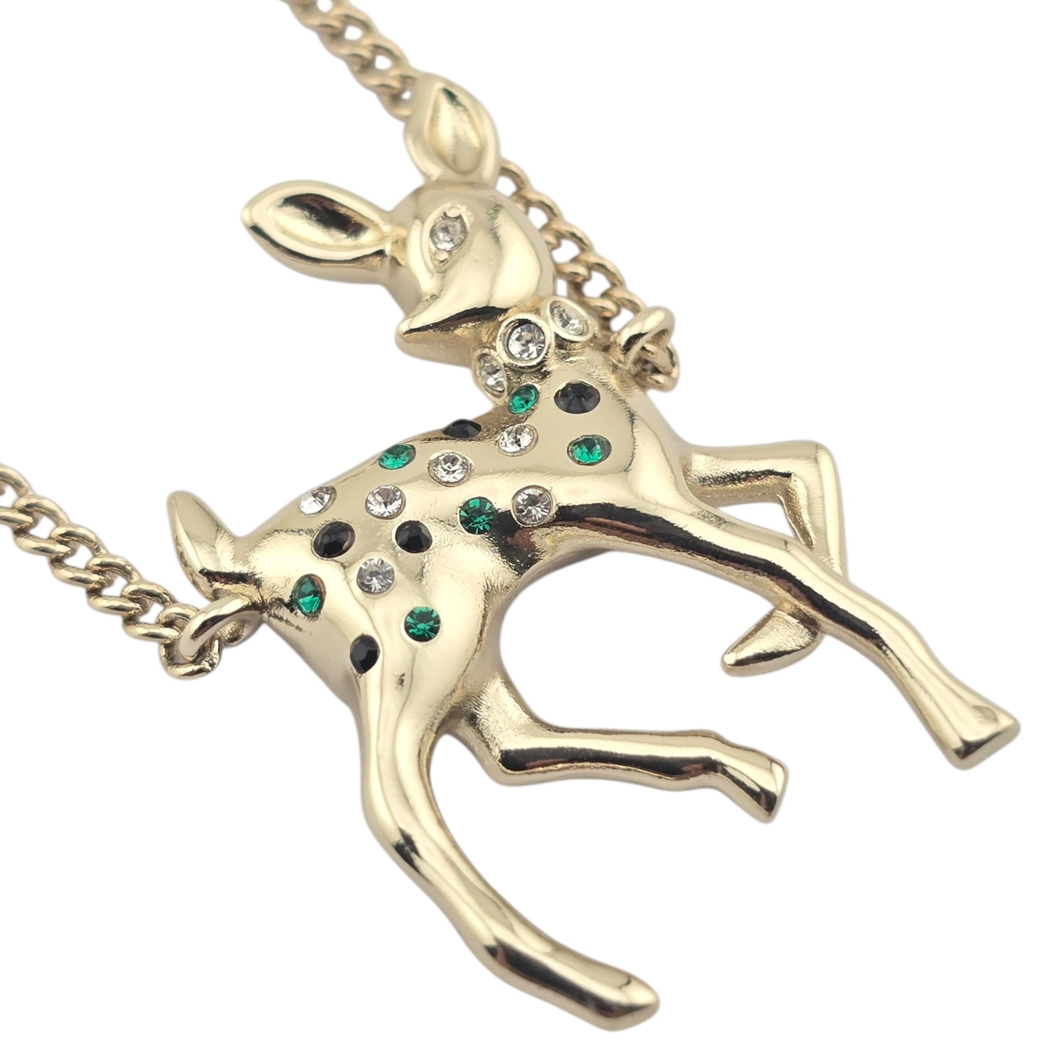 Chanel CC Deer Pendant Crystal Gold Necklace 26C CHANEL