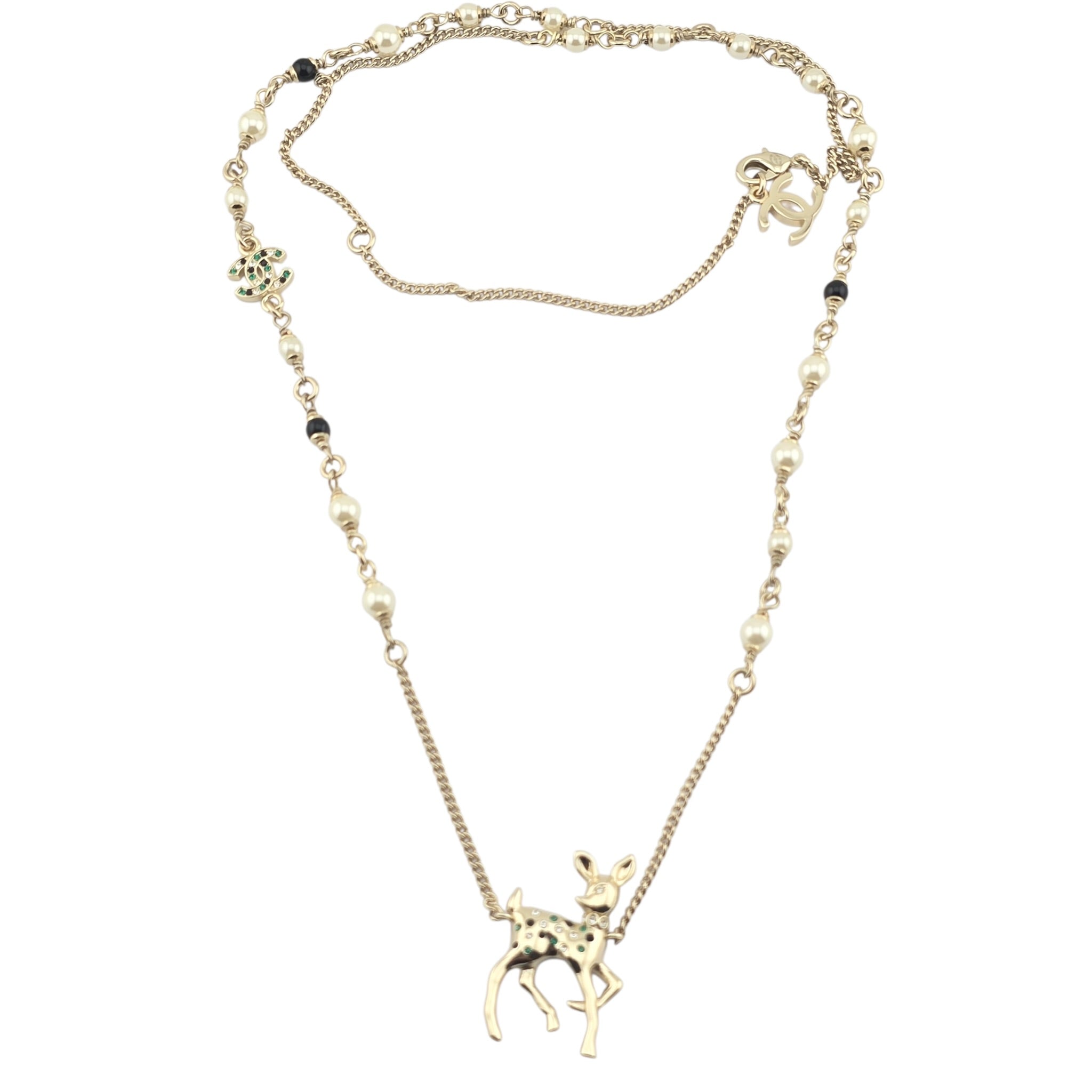 Chanel CC Deer Pendant Crystal Gold Necklace 26C CHANEL