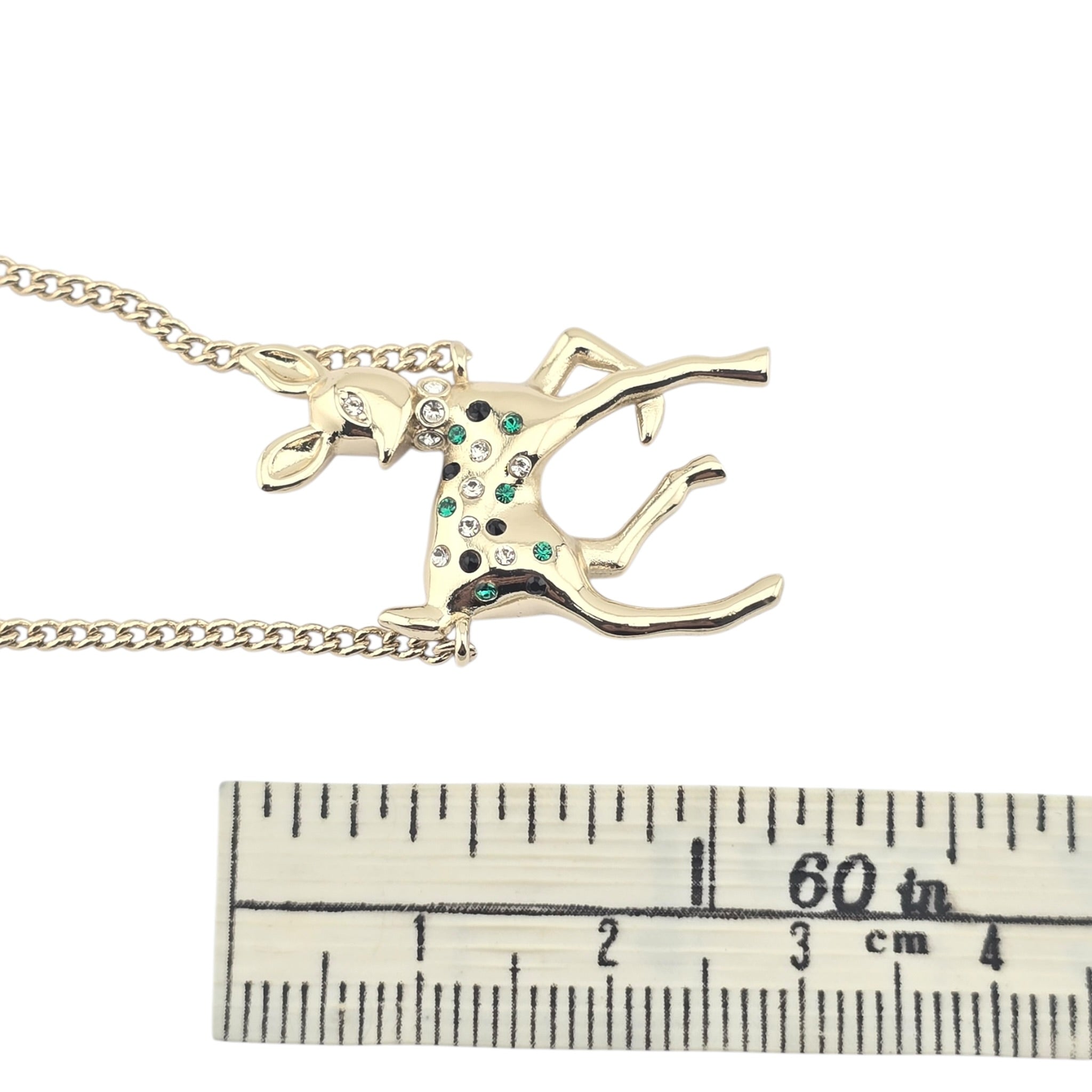 Chanel CC Deer Pendant Crystal Gold Necklace 26C CHANEL