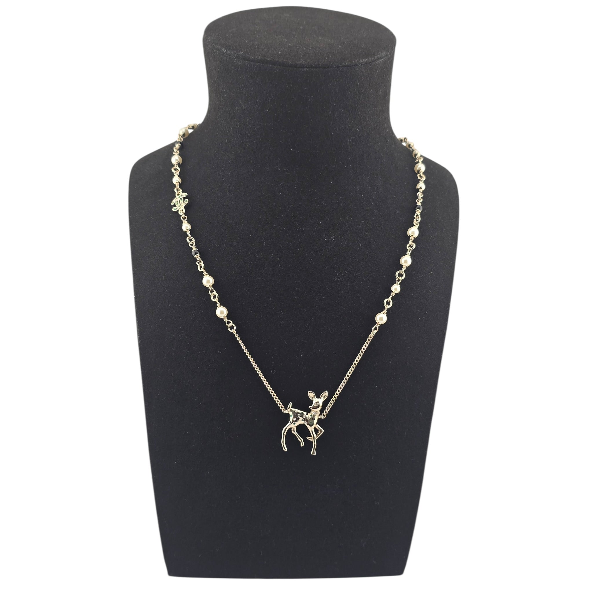 Chanel CC Deer Pendant Crystal Gold Necklace 26C CHANEL