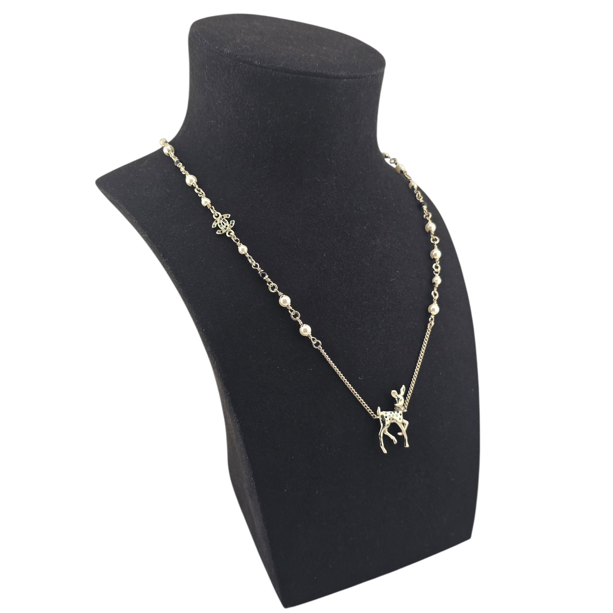 Chanel CC Deer Pendant Crystal Gold Necklace 26C CHANEL