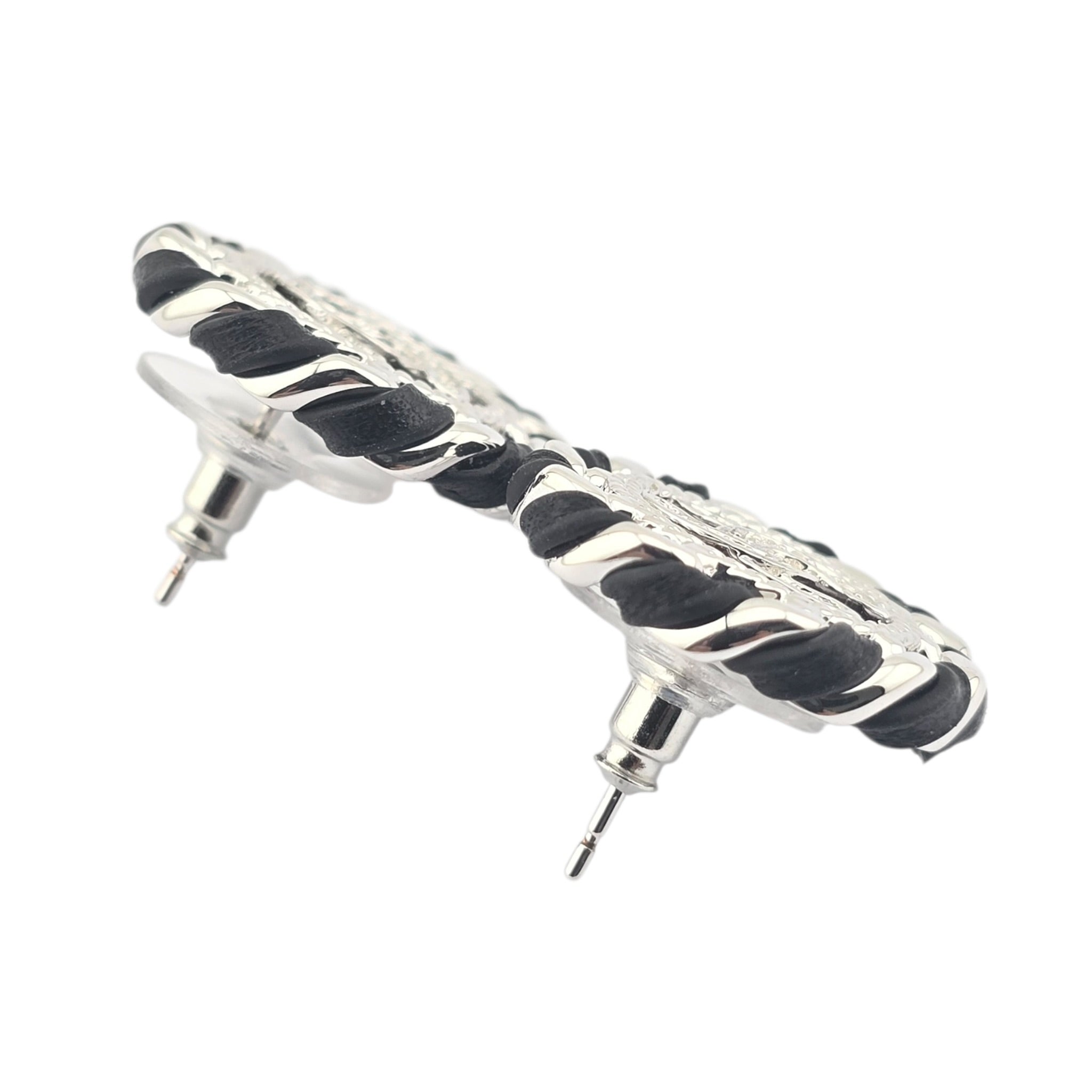 Chanel CC Crystal Lambskin Chain Stud Earrings Black Silver 2026 CHANEL