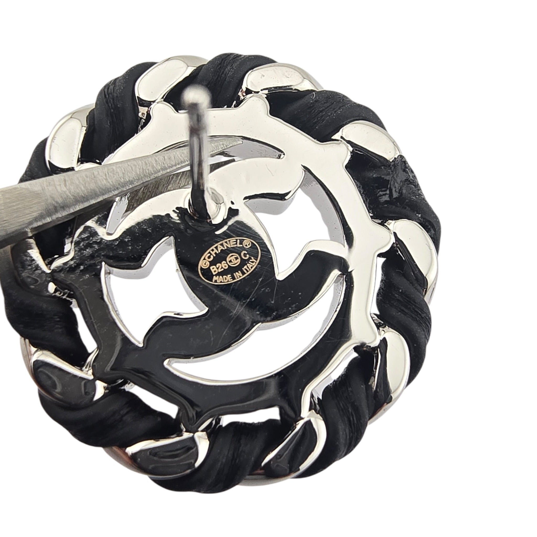 Chanel CC Crystal Lambskin Chain Stud Earrings Black Silver 2026 CHANEL