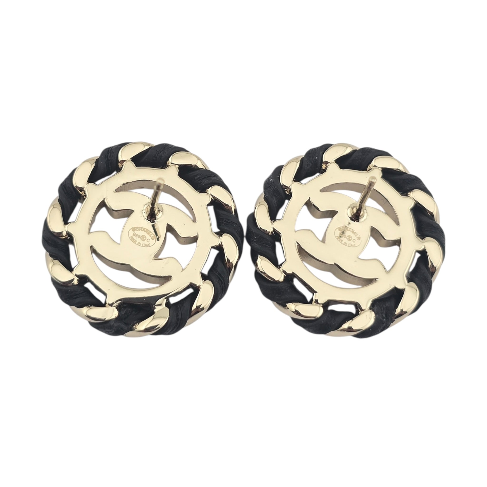 Chanel CC Crystal Lambskin Chain Stud Earrings Black Gold 2026 CHANEL