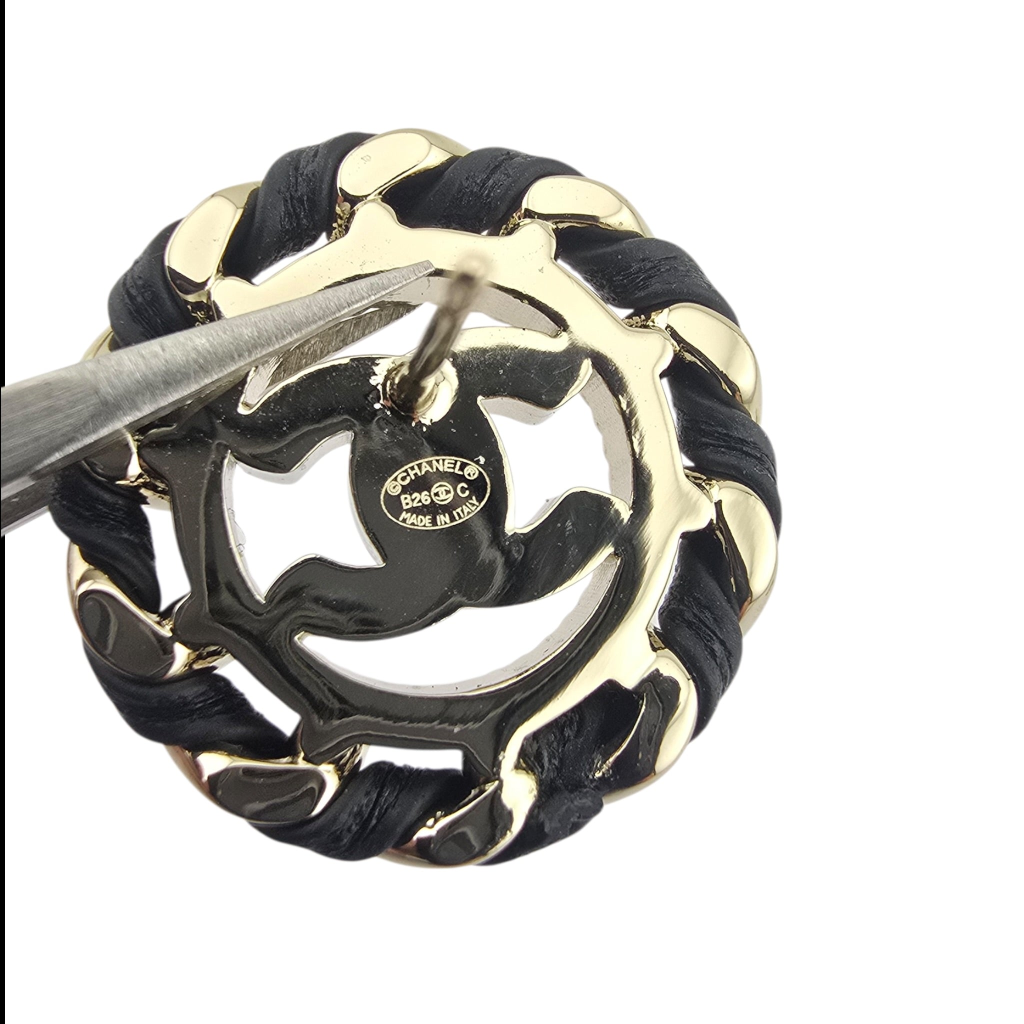 Chanel CC Crystal Lambskin Chain Stud Earrings Black Gold 2026 CHANEL