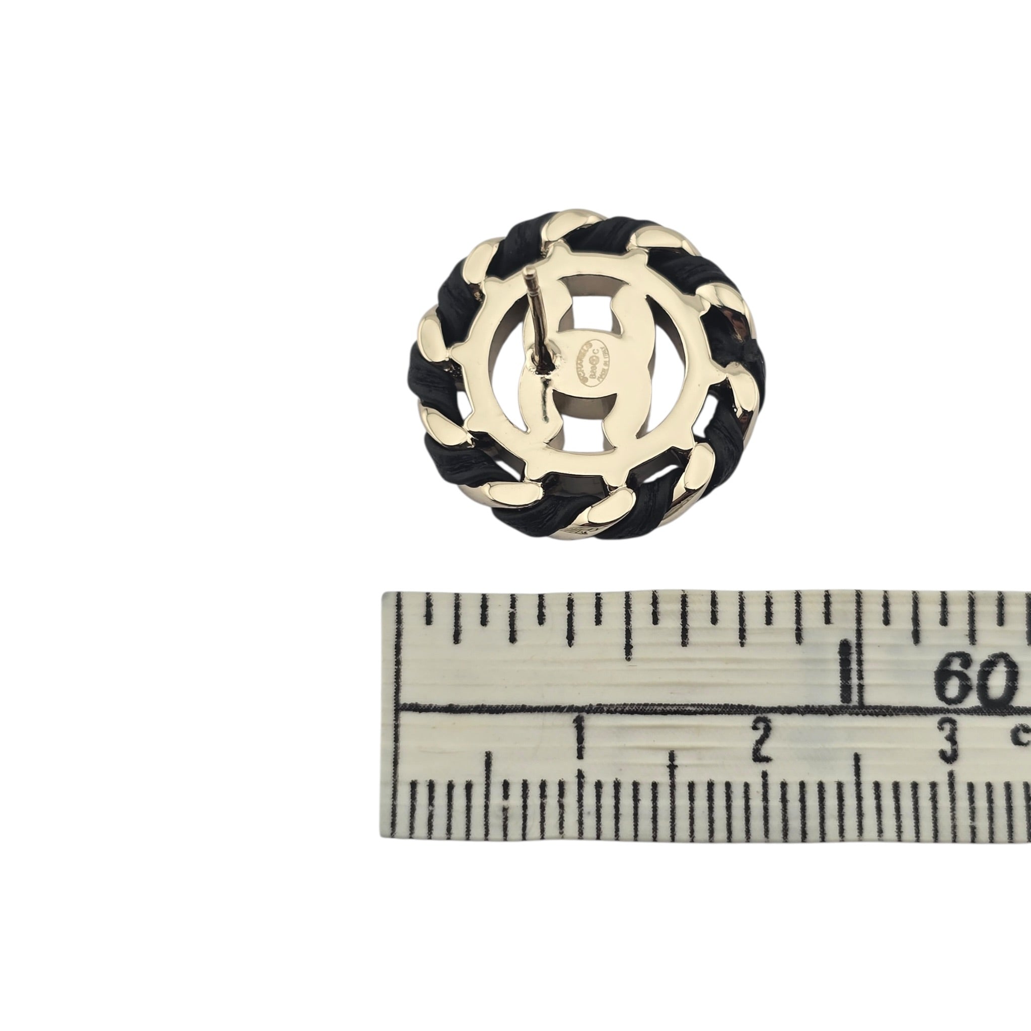 Chanel CC Crystal Lambskin Chain Stud Earrings Black Gold 2026 CHANEL