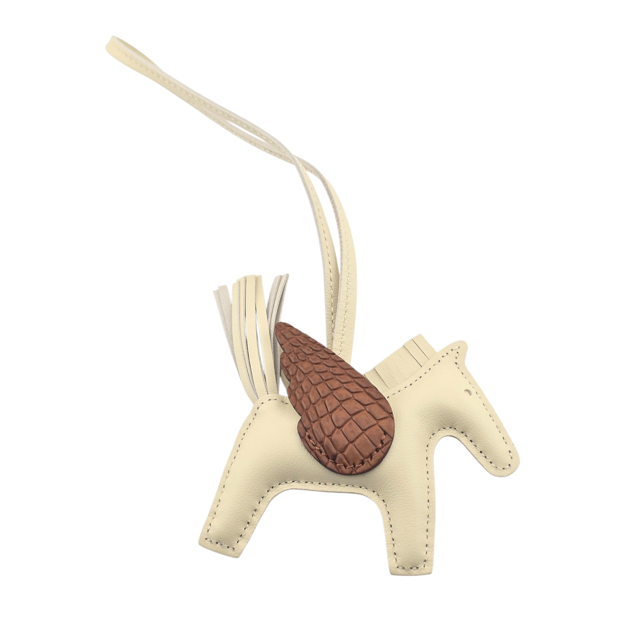 Hermès Rodeo Pegase Craie / Gold Leather and Alligator Touch PM Bag Charm HERMES