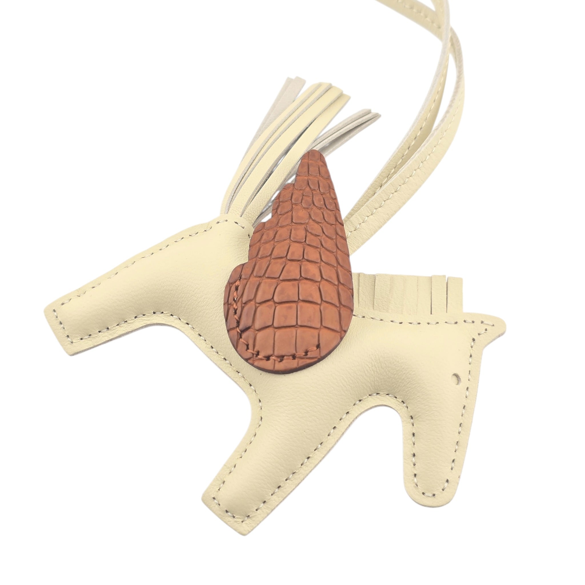 Hermès Rodeo Pegase Craie / Gold Leather and Alligator Touch PM Bag Charm HERMES