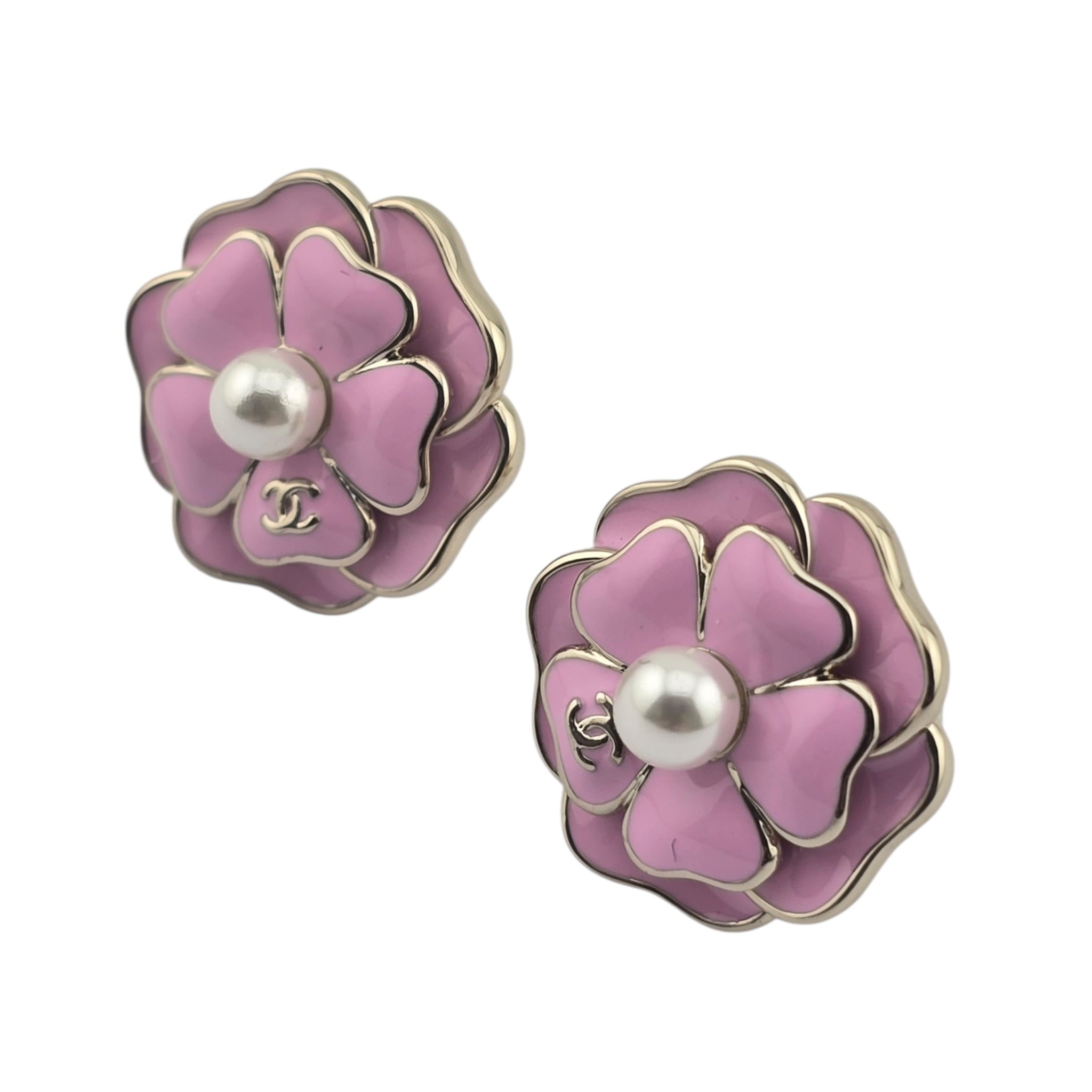 Chanel CC Pink Enamel Camellia Earrings 2025 CHANEL