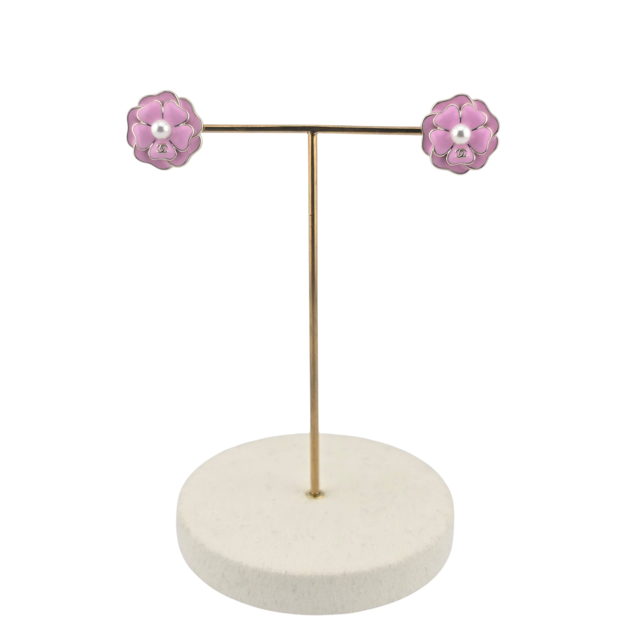 Chanel CC Pink Enamel Camellia Earrings 2025 CHANEL