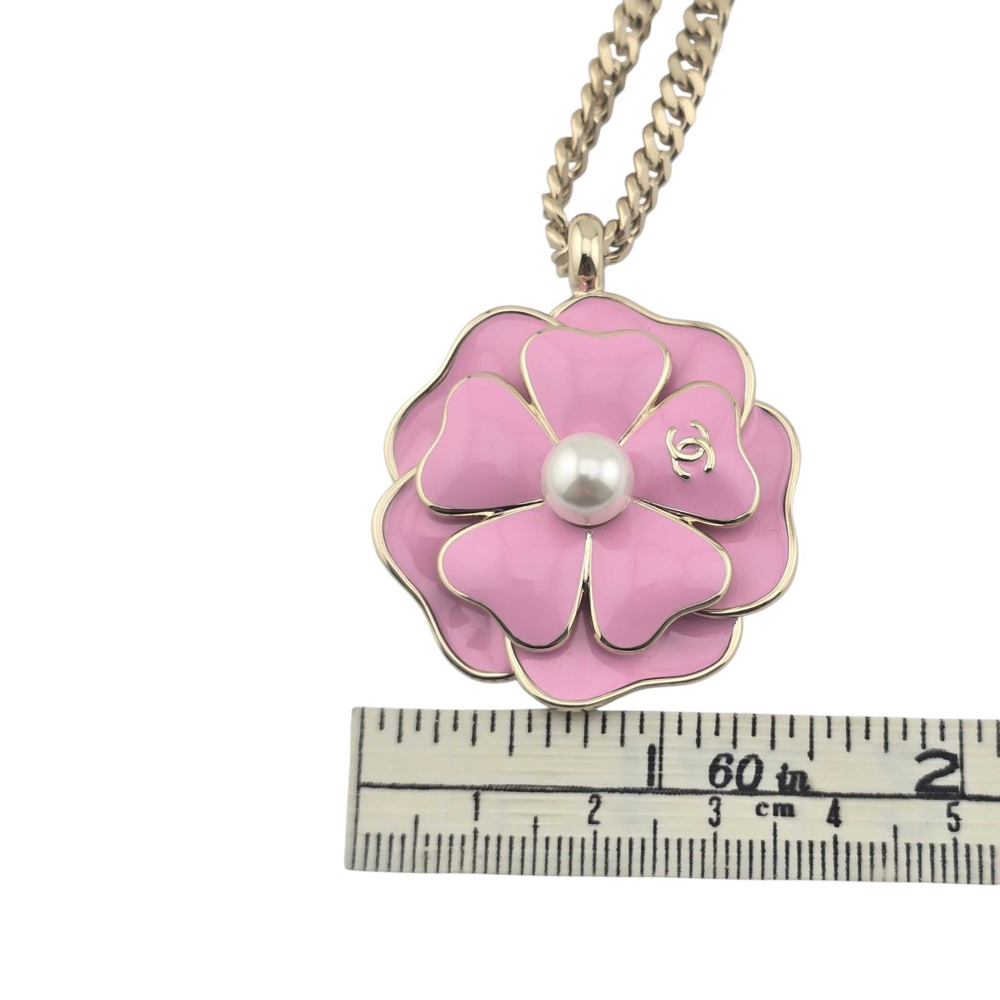 Chanel CC Pink Enamel Camellia Pendant Necklace 2025 CHANEL
