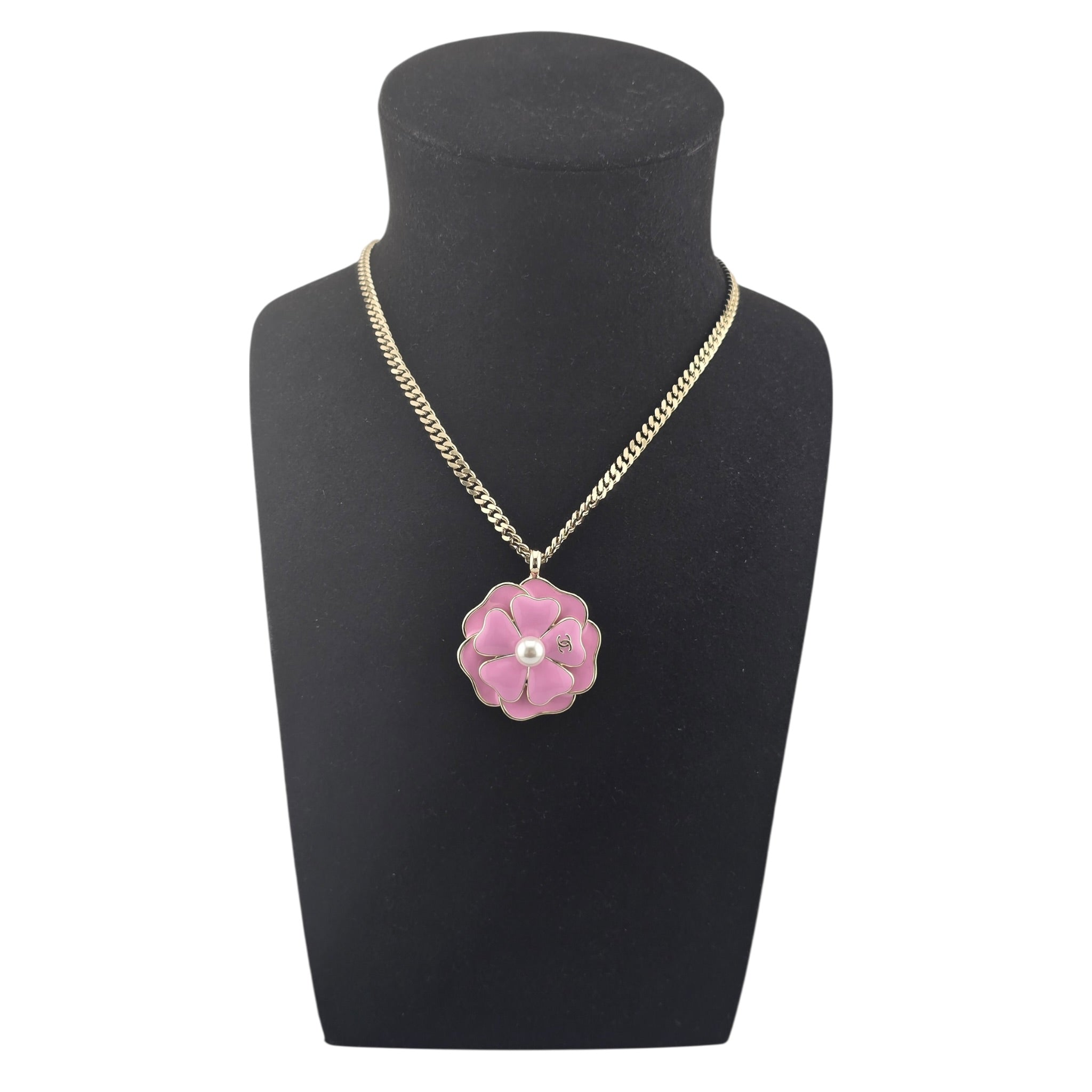 Chanel CC Pink Enamel Camellia Pendant Necklace 2025 CHANEL