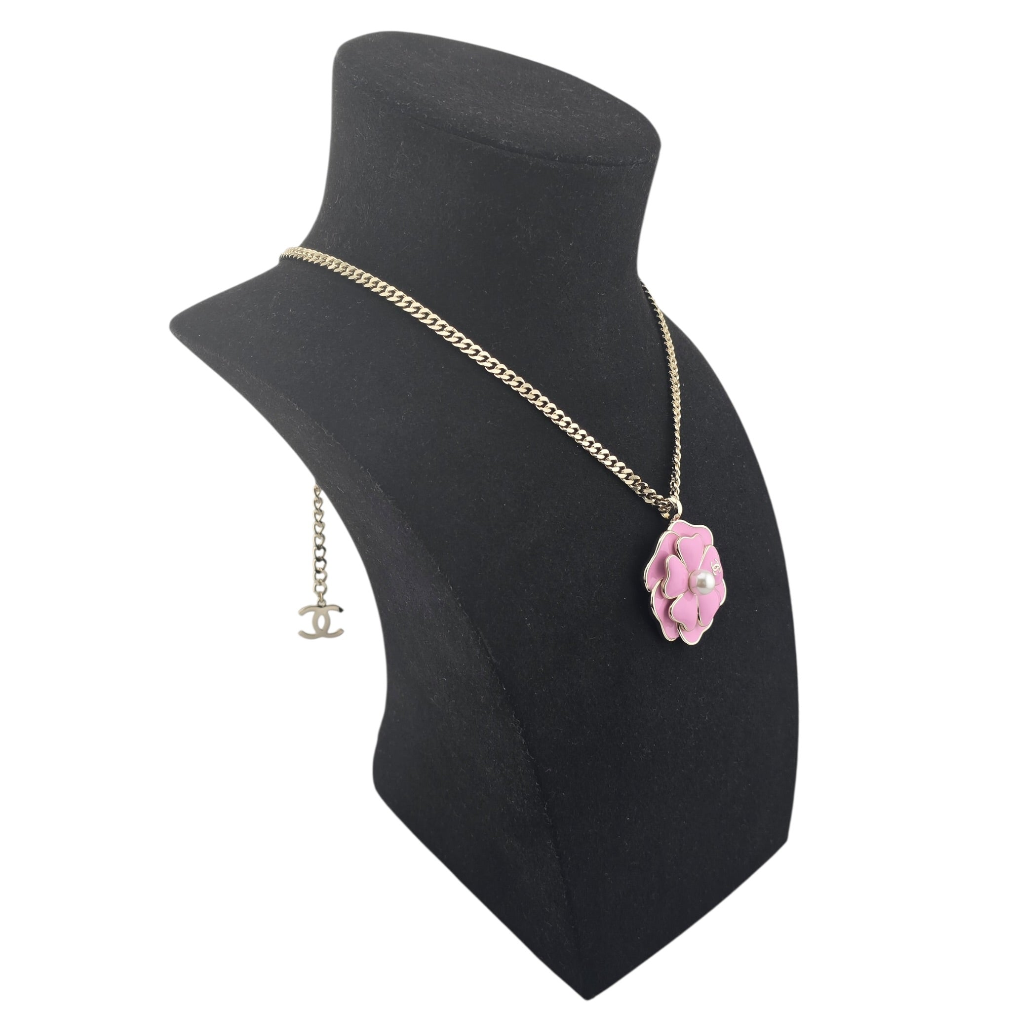 Chanel CC Pink Enamel Camellia Pendant Necklace 2025 CHANEL