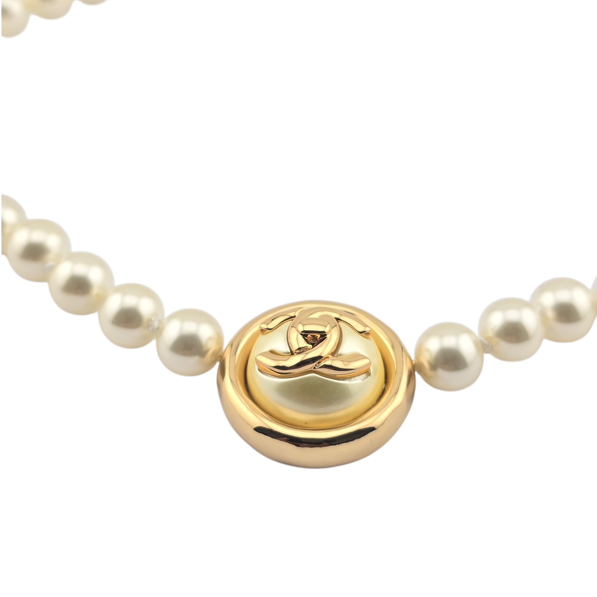 Chanel CC Faux Pearl Gold Pendant Choker 2024 CHANEL