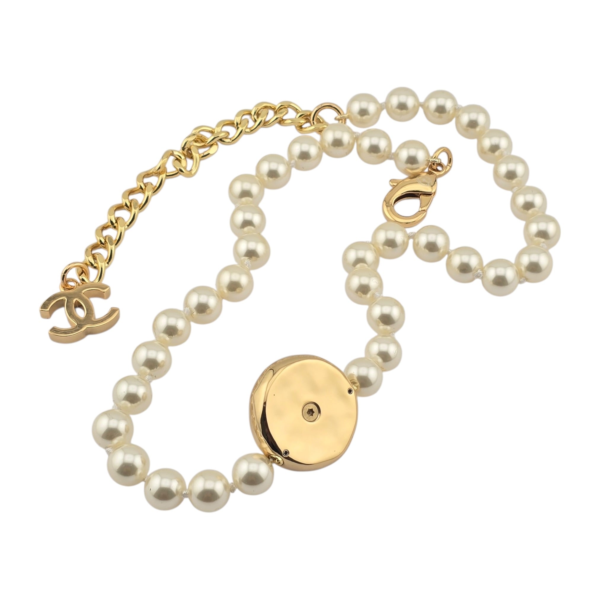 Chanel CC Faux Pearl Gold Pendant Choker 2024 CHANEL
