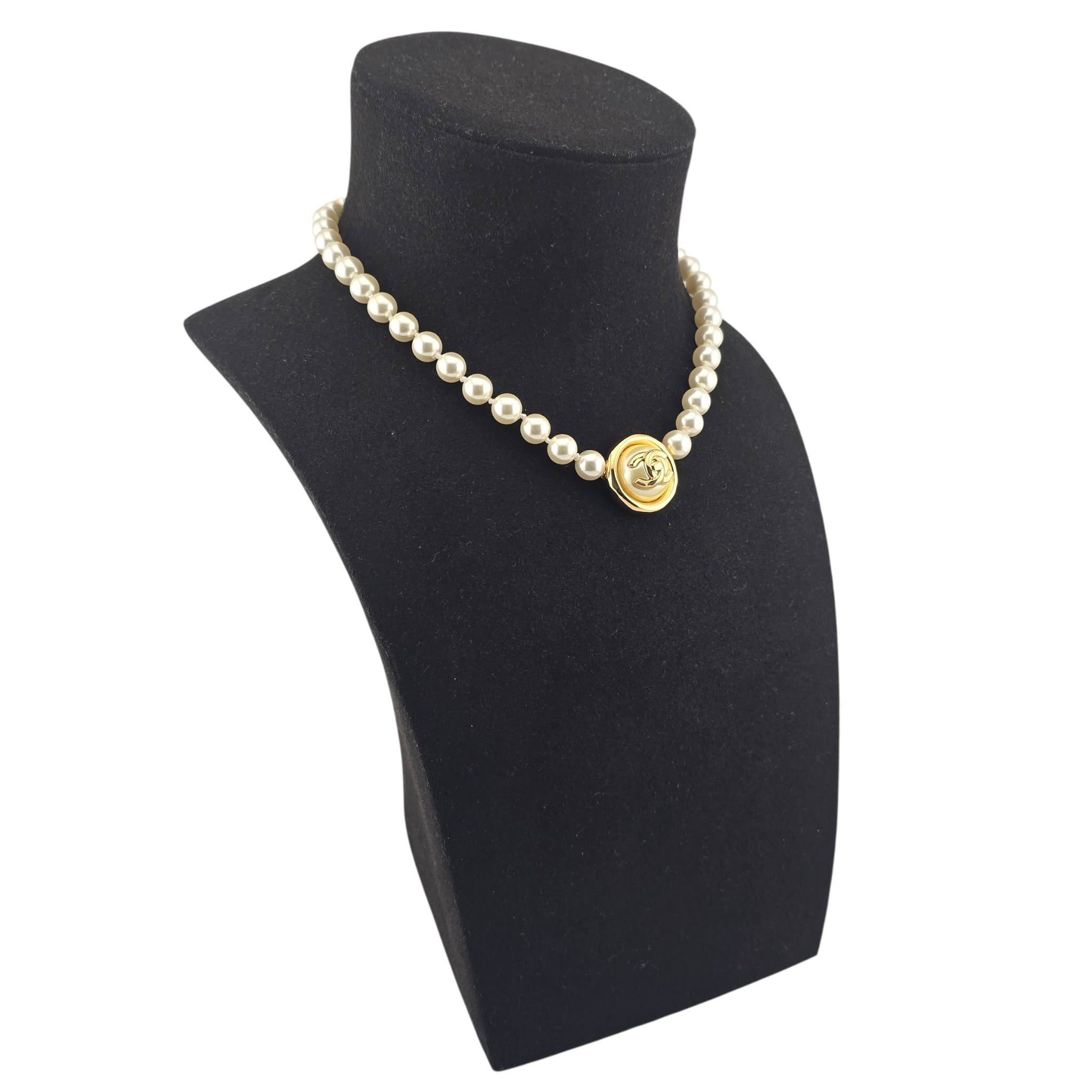 Chanel CC Faux Pearl Gold Pendant Choker 2024 CHANEL