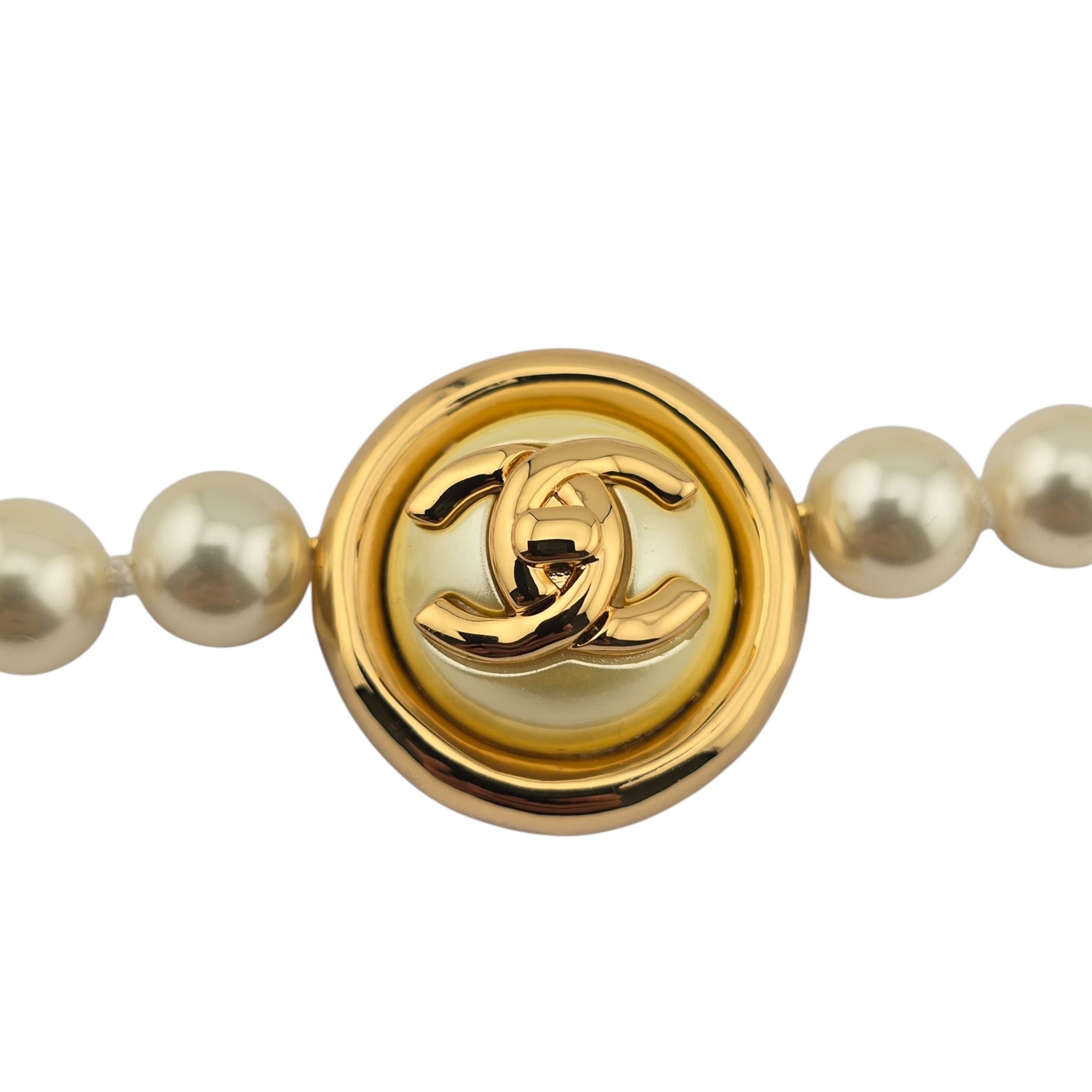 Chanel CC Faux Pearl Gold Pendant Choker 2024 CHANEL