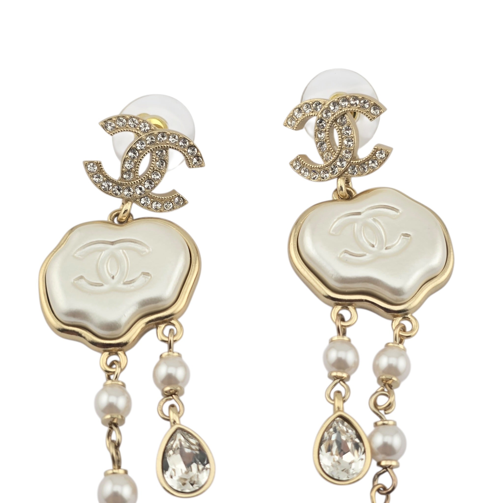 Chanel CC Drop White Crystal Resin Earrings 2025 CHANEL