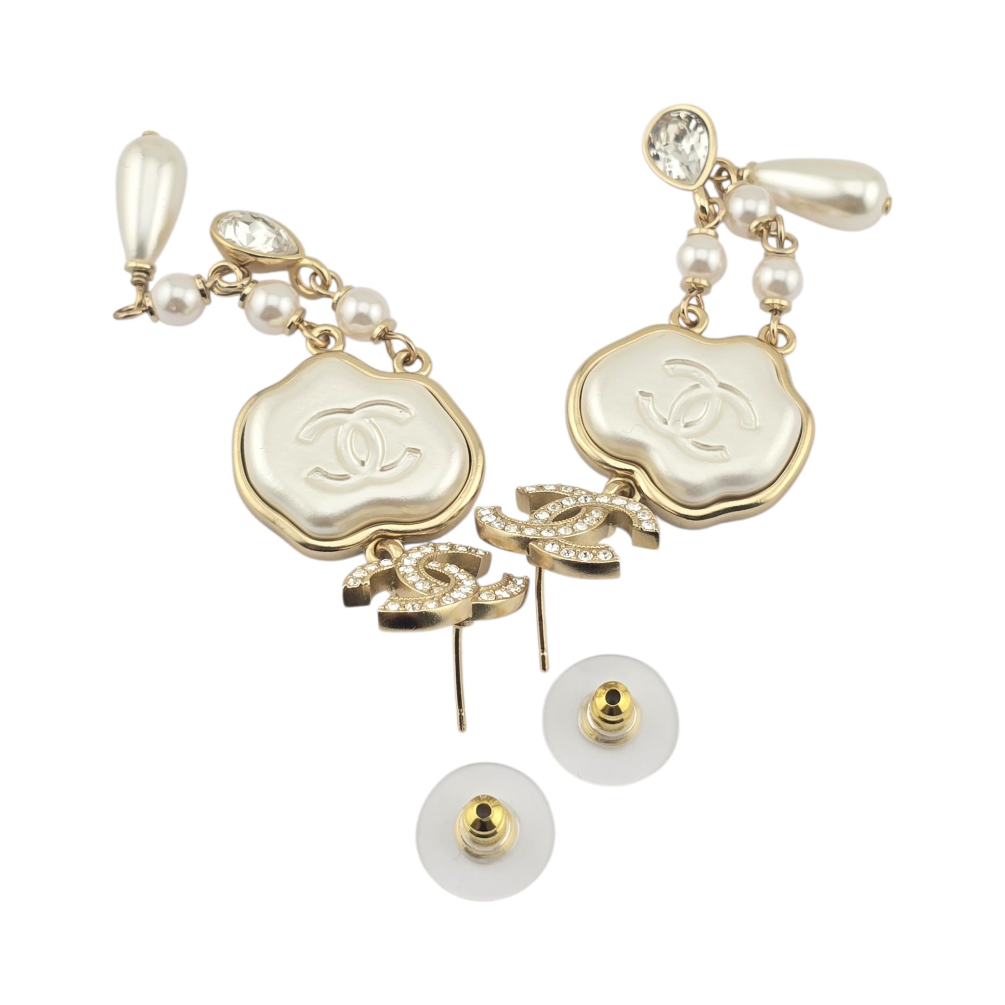 Chanel CC Drop White Crystal Resin Earrings 2025 CHANEL