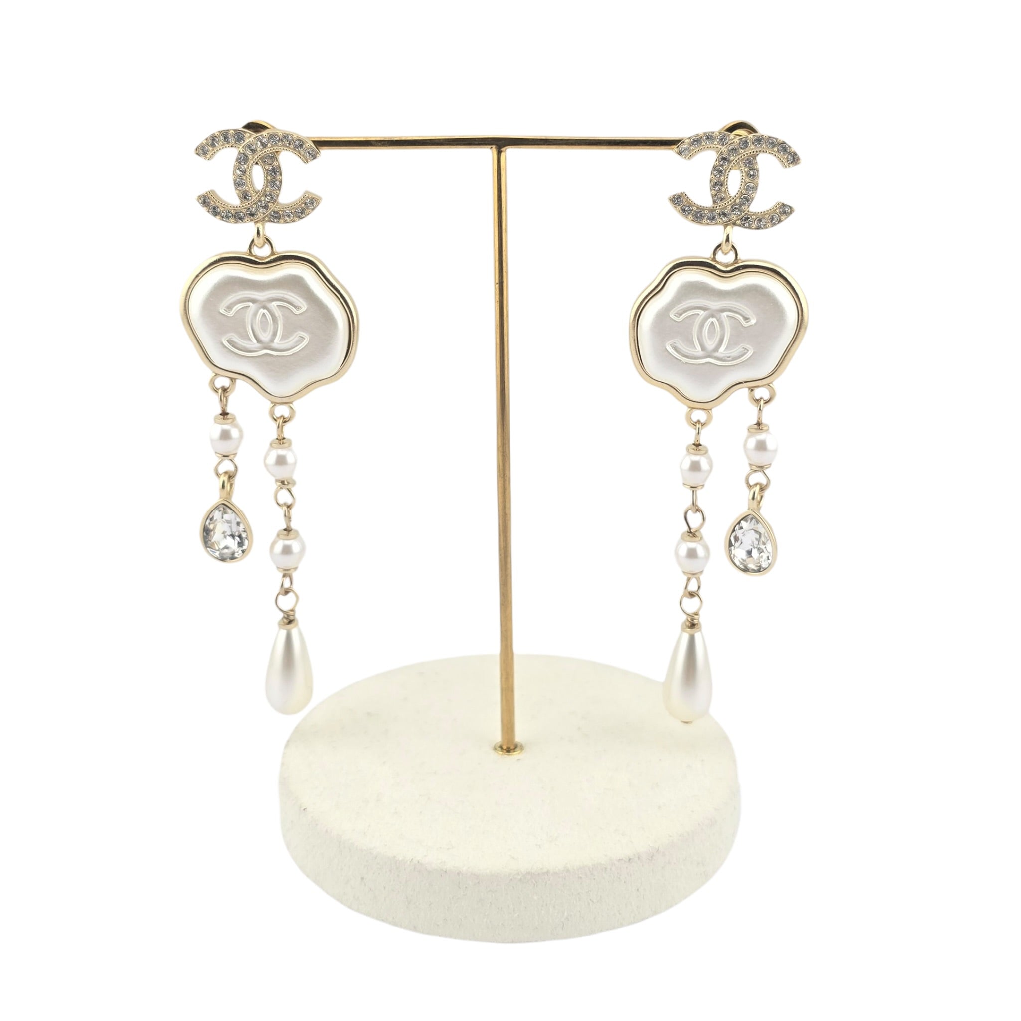 Chanel CC Drop White Crystal Resin Earrings 2025 CHANEL