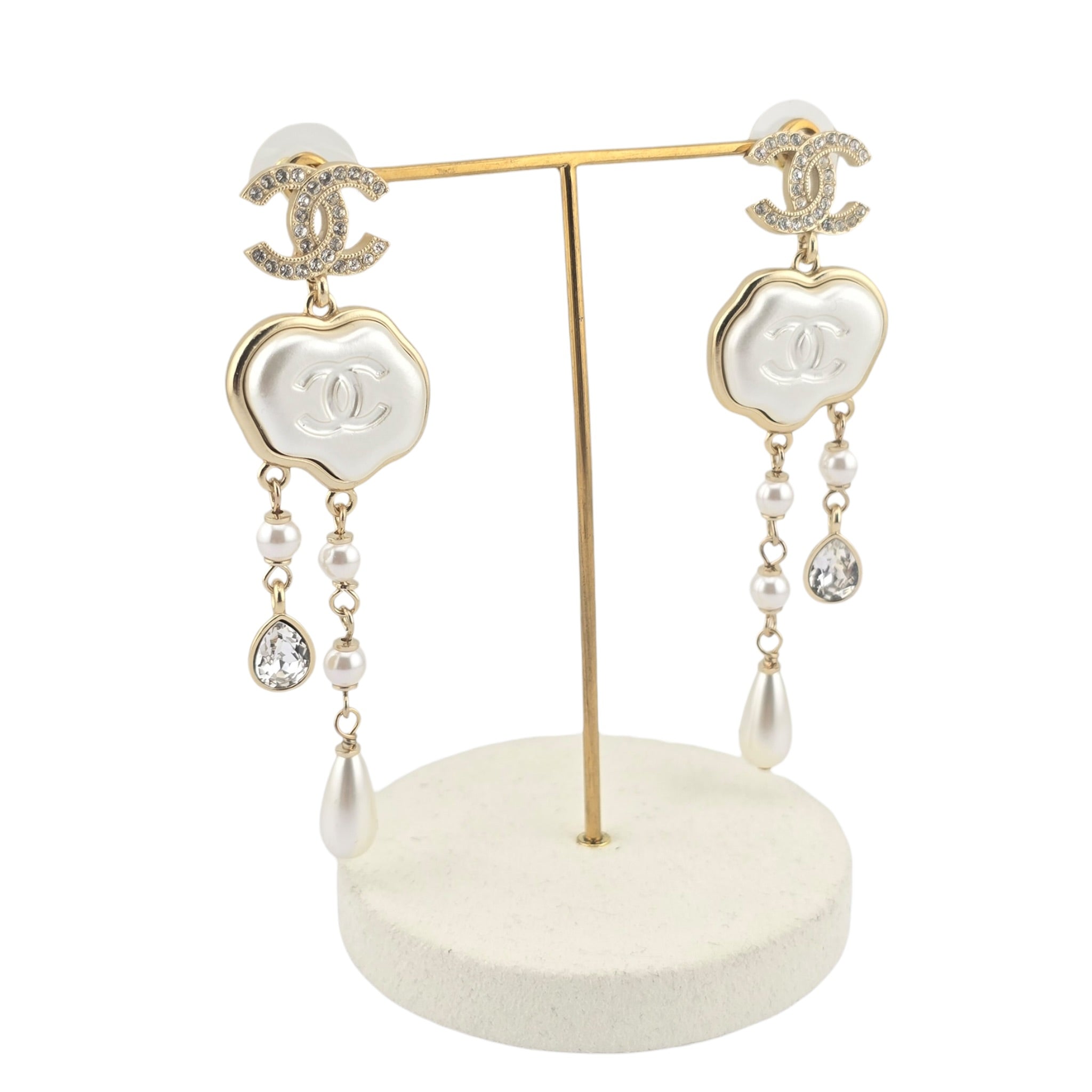 Chanel CC Drop White Crystal Resin Earrings 2025 CHANEL