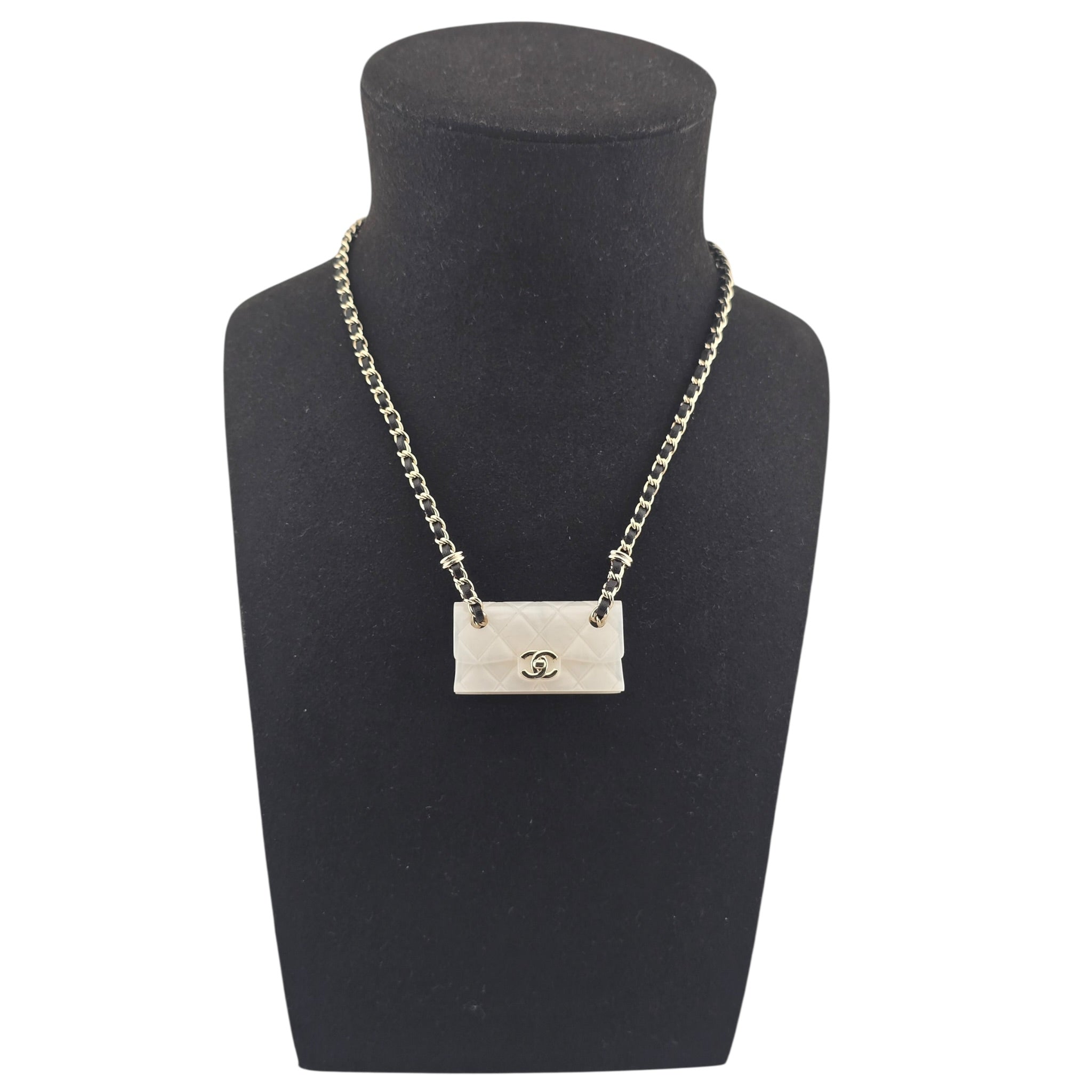 Chanel CC Matelasse Resin White Bag Necklace 2023 CHANEL