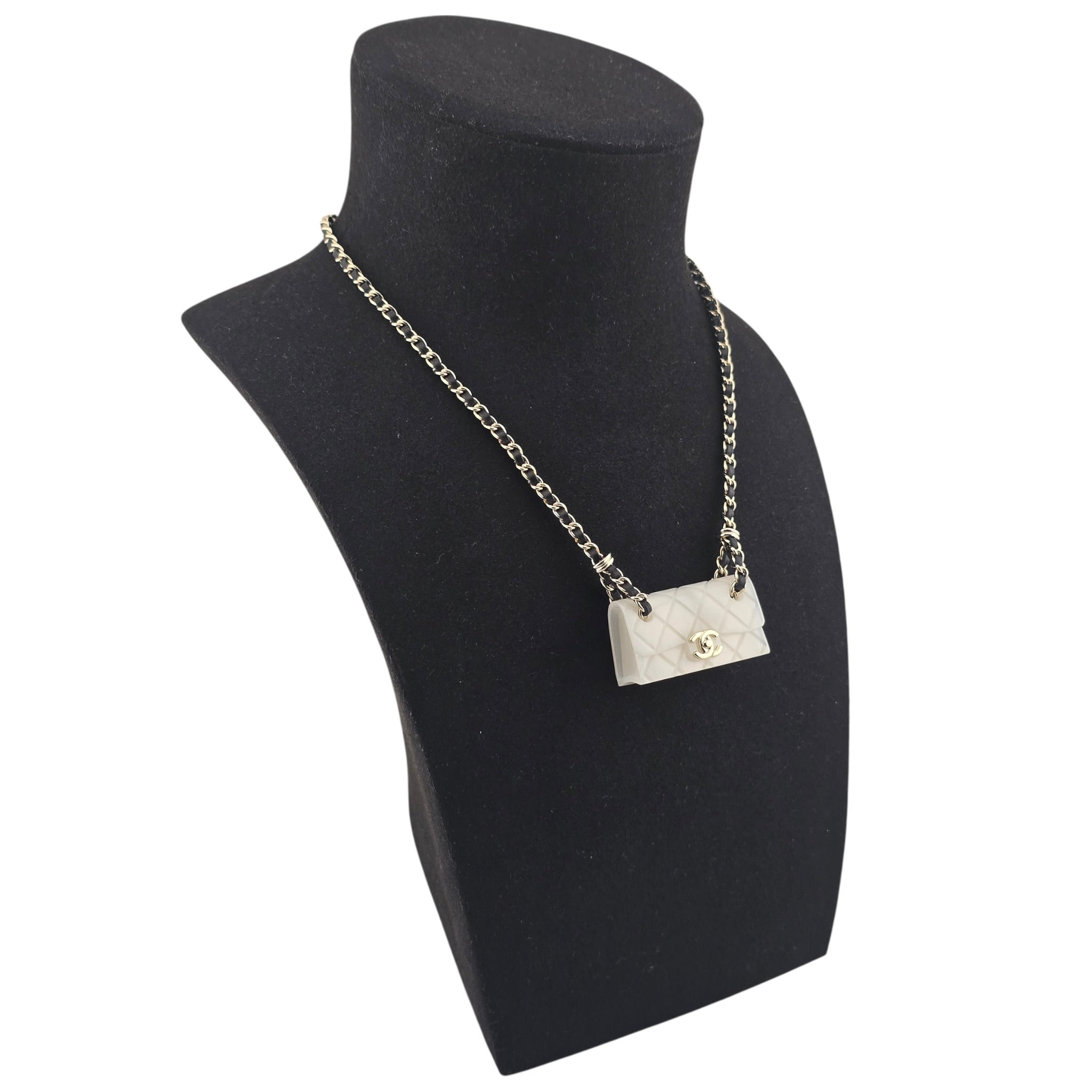 Chanel CC Matelasse Resin White Bag Necklace 2023 CHANEL