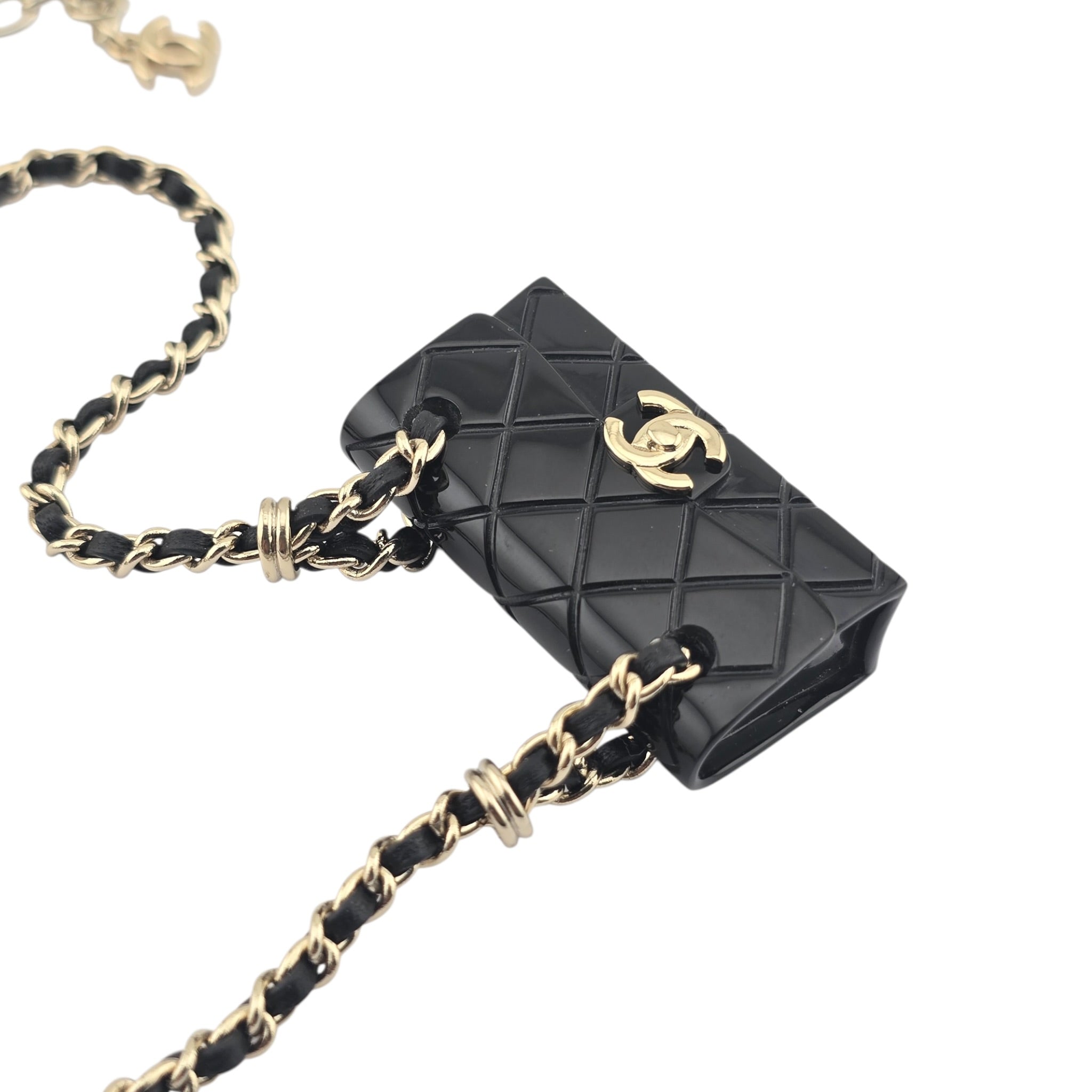 Chanel CC Matelasse Resin Black Bag Necklace 2023 CHANEL