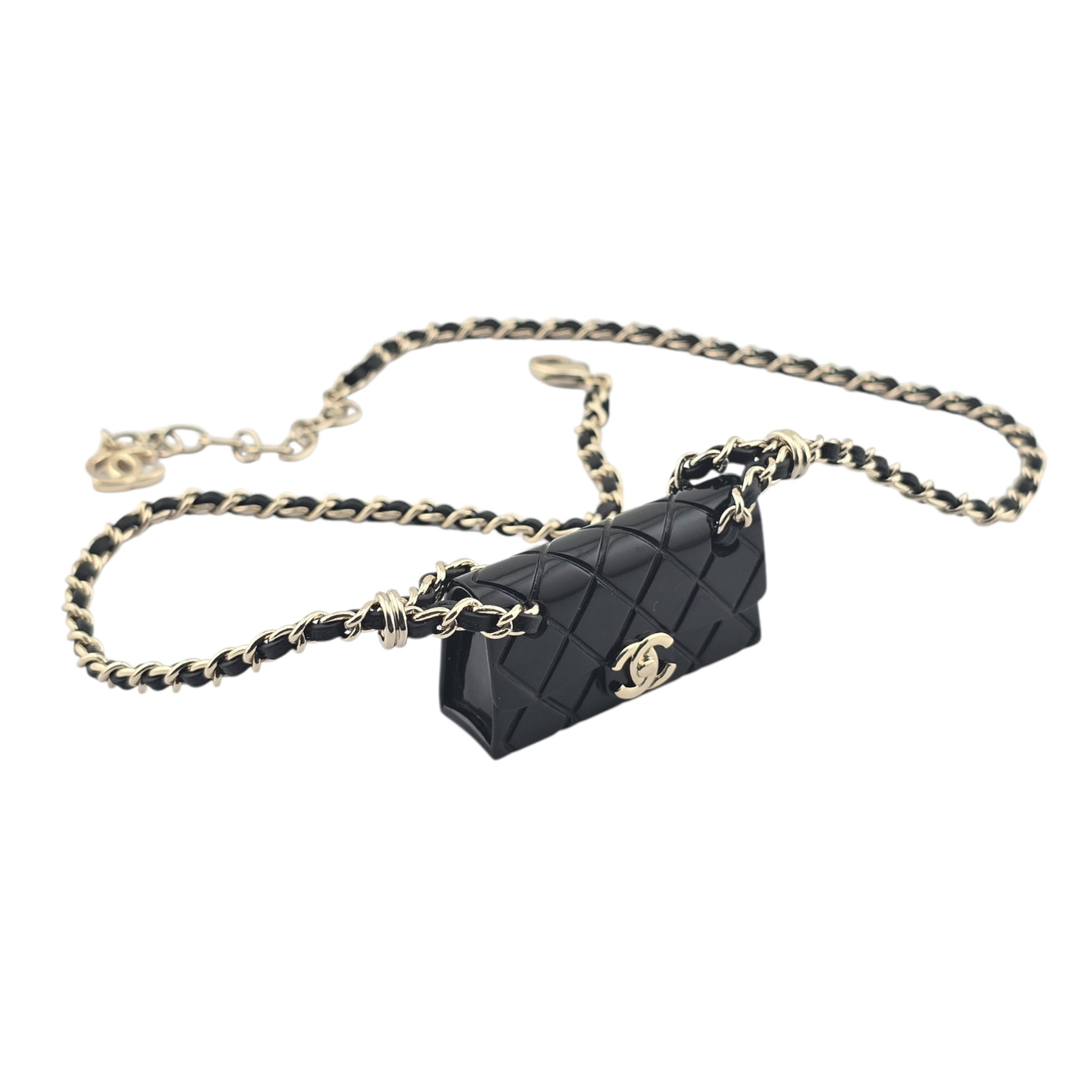Chanel CC Matelasse Resin Black Bag Necklace 2023 CHANEL