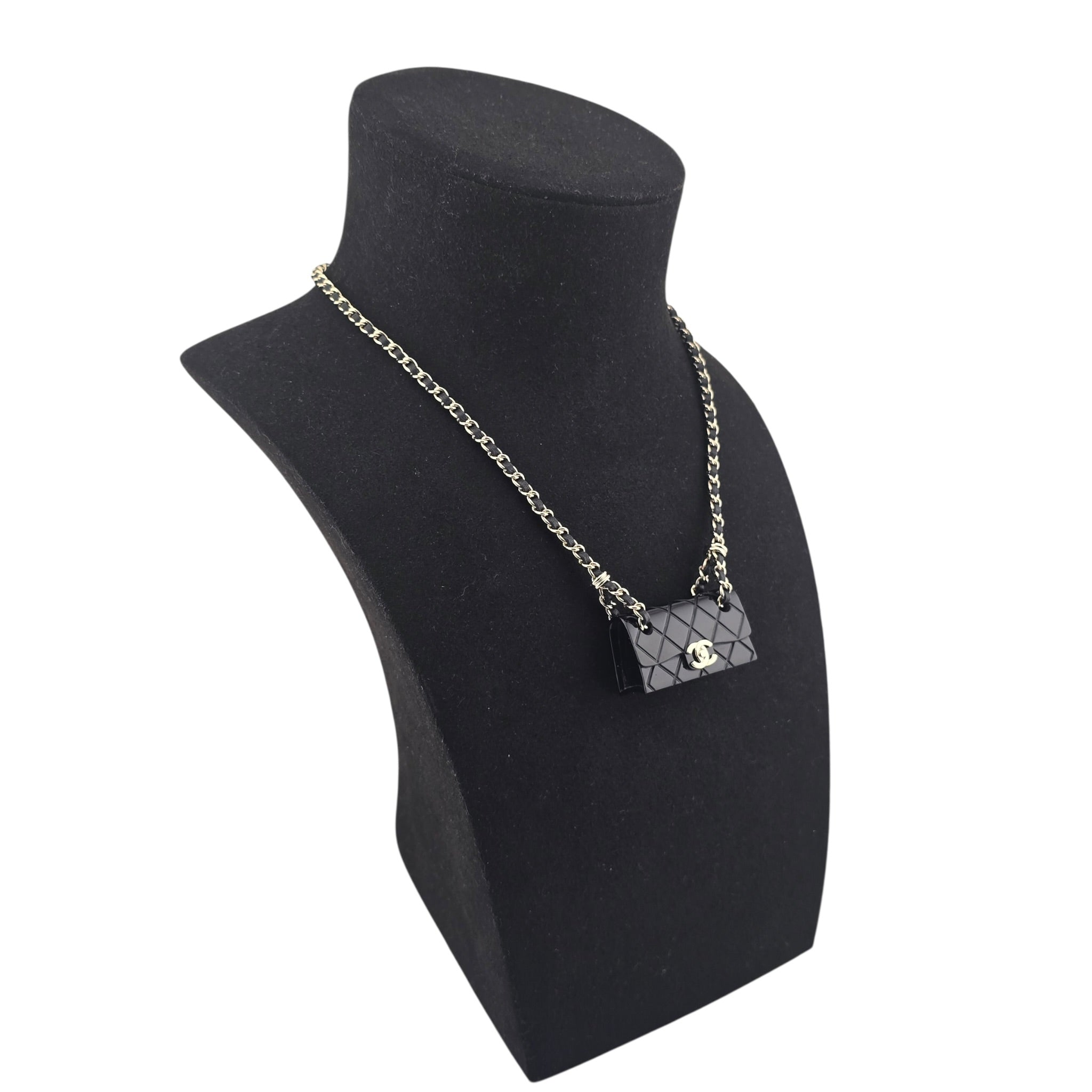 Chanel CC Matelasse Resin Black Bag Necklace 2023 CHANEL