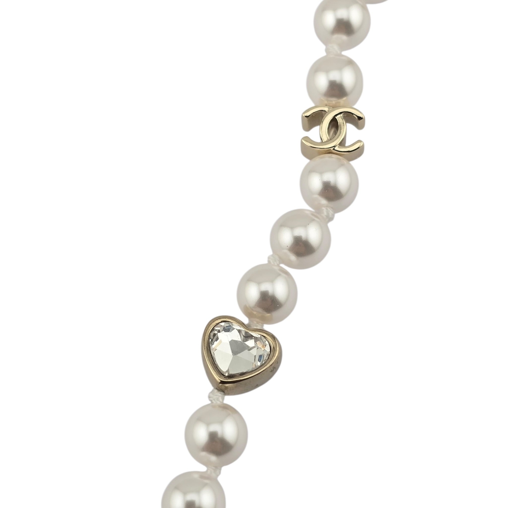 Chanel CC Faux Pearl Crystal Heart Necklace 2025 CHANEL