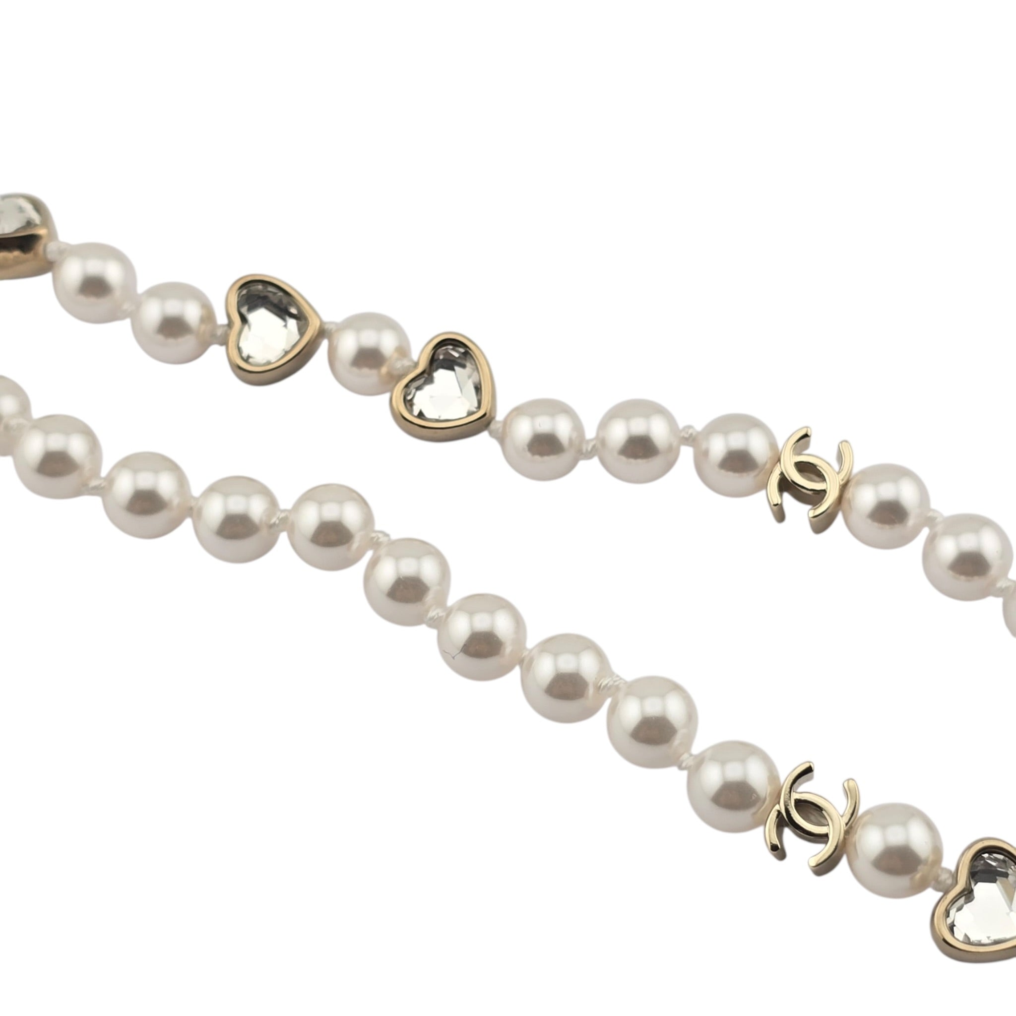 Chanel CC Faux Pearl Crystal Heart Necklace 2025 CHANEL