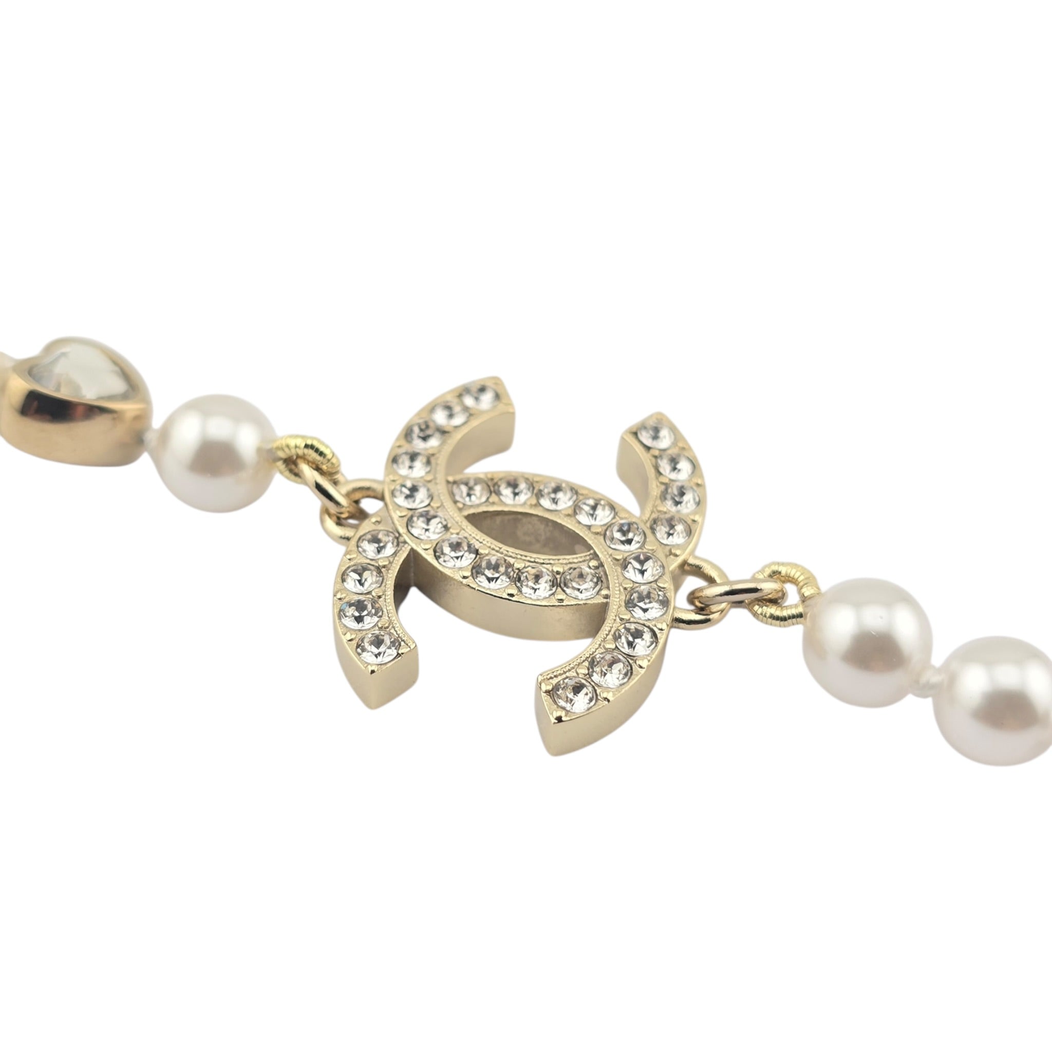 Chanel CC Faux Pearl Crystal Heart Necklace 2025 CHANEL