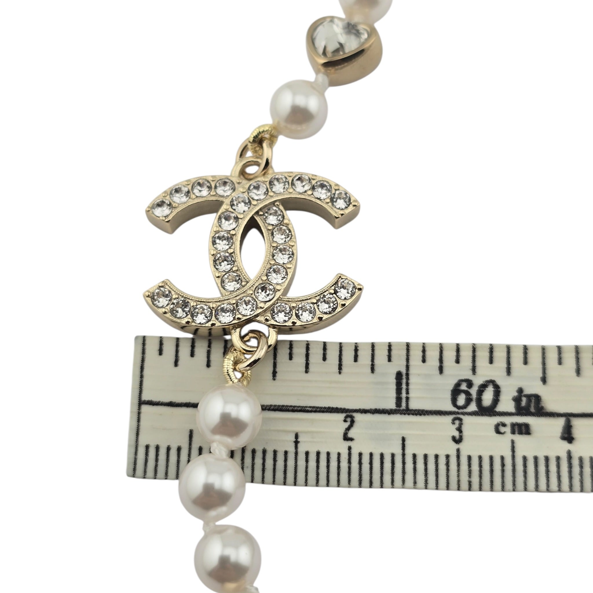 Chanel CC Faux Pearl Crystal Heart Necklace 2025 CHANEL