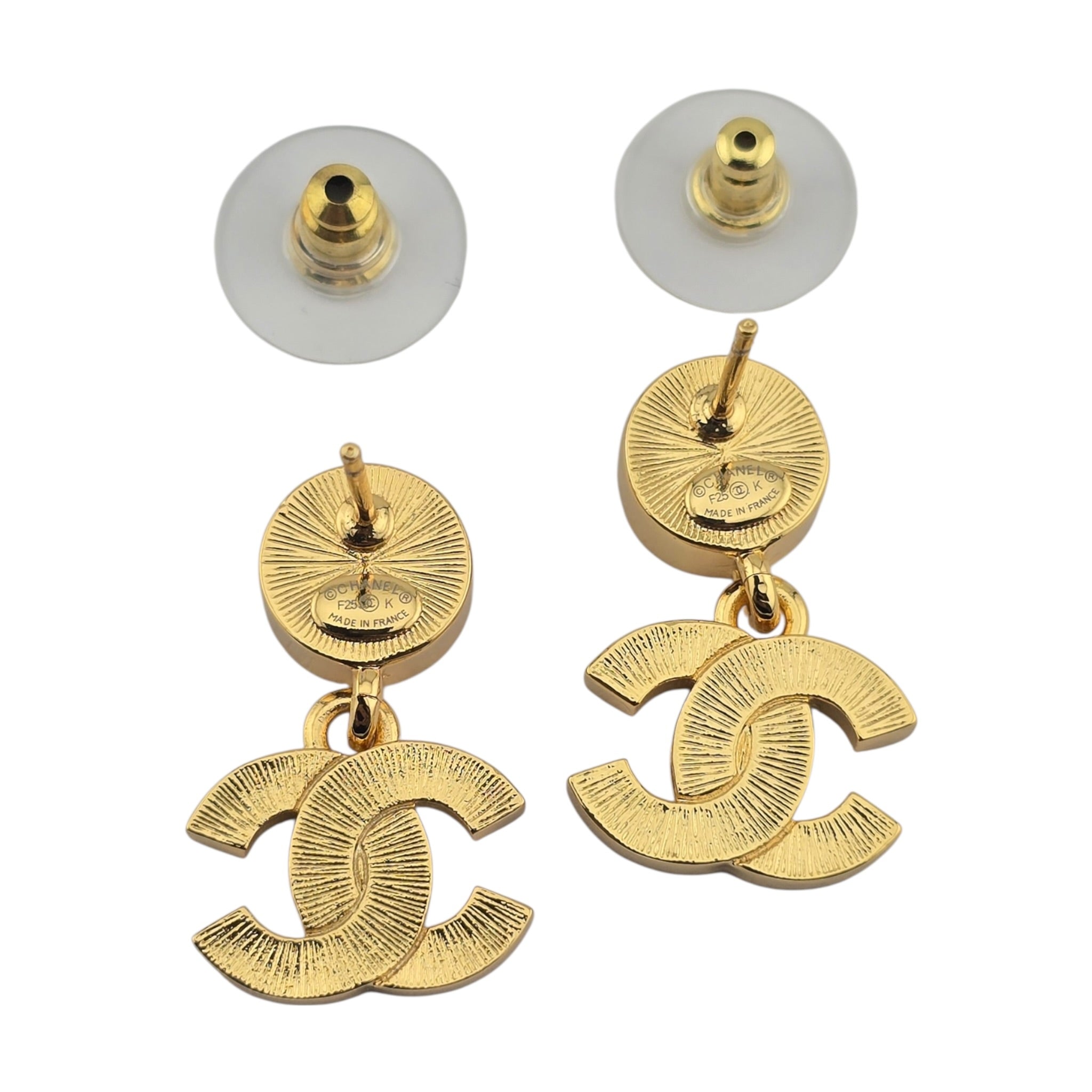 Chanel CC Metal Resin Logo Drop Star Earrings Gold Black 2025 CHANEL