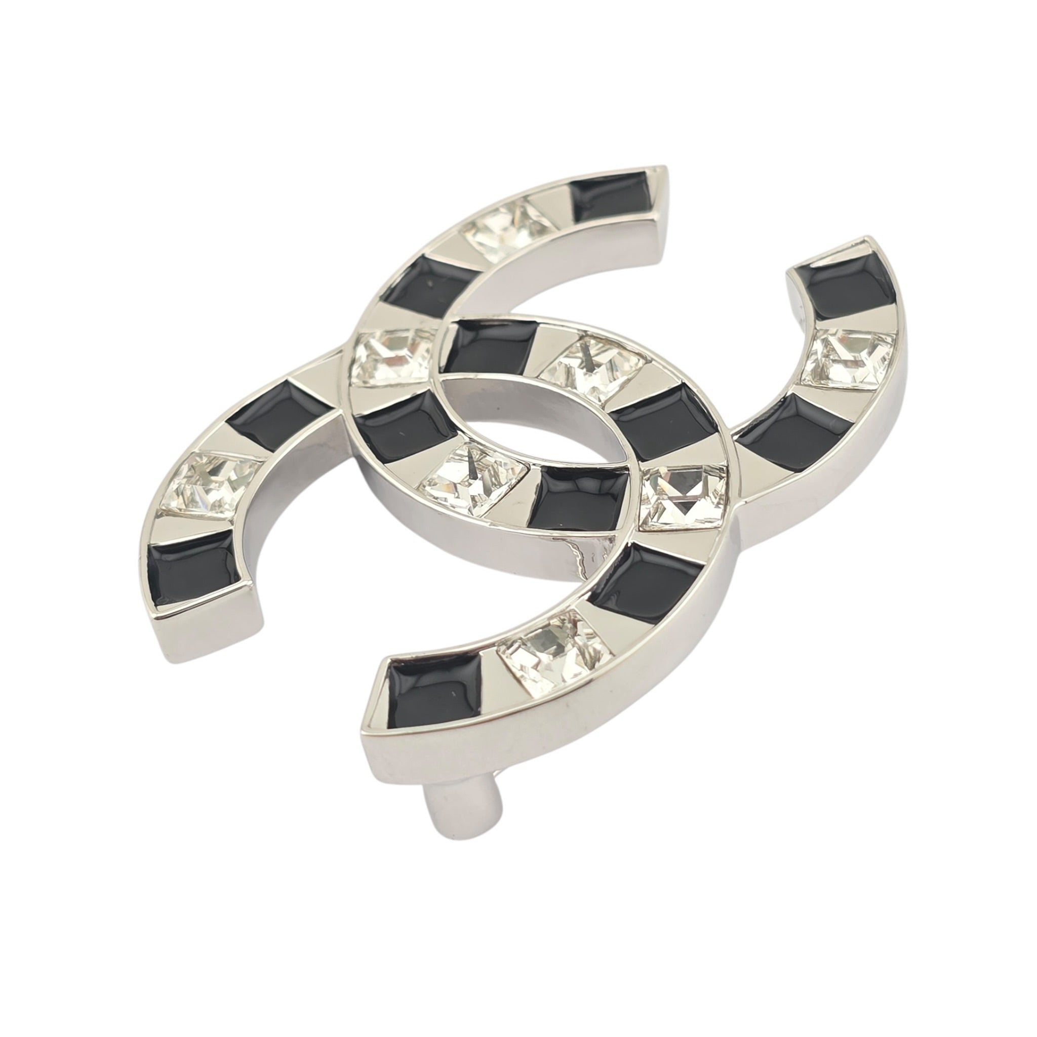 Chanel CC White Crystal Black Enamel Brooch 2025 CHANEL
