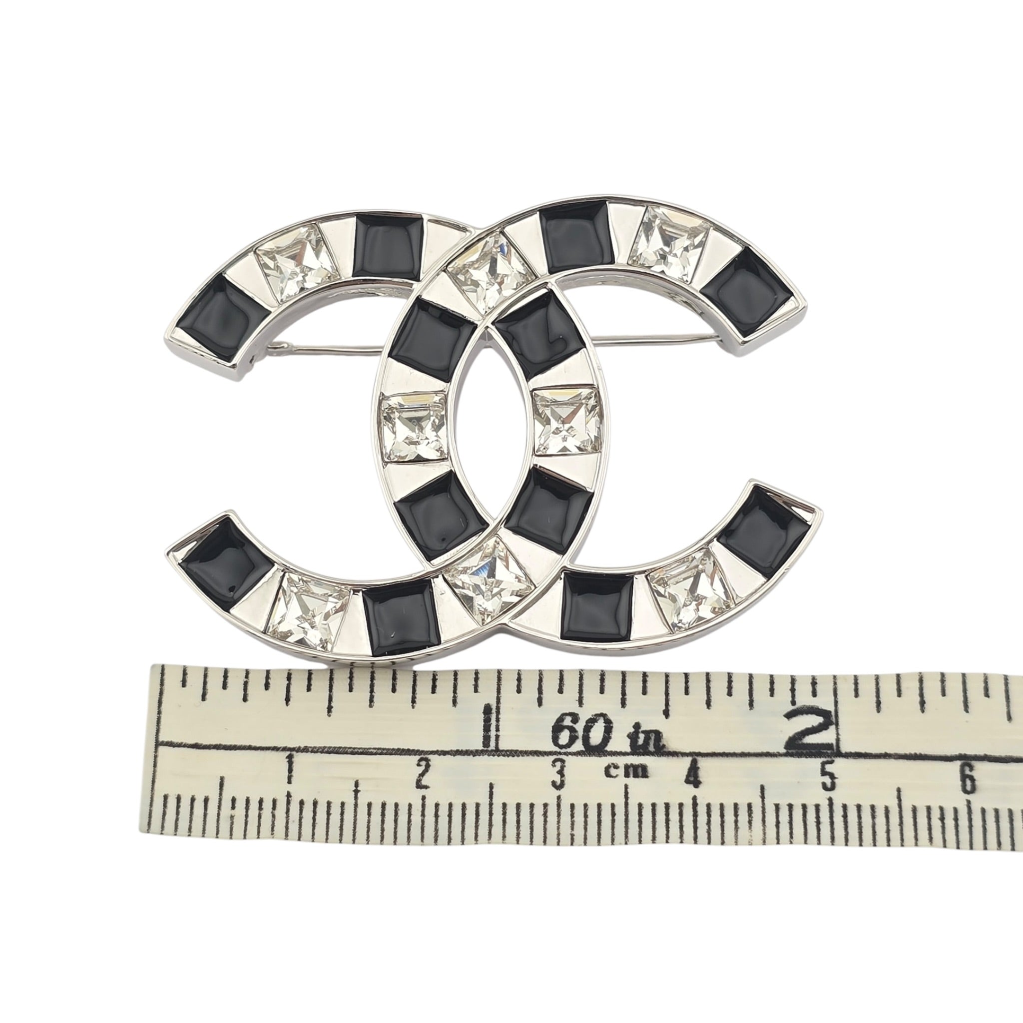 Chanel CC White Crystal Black Enamel Brooch 2025 CHANEL