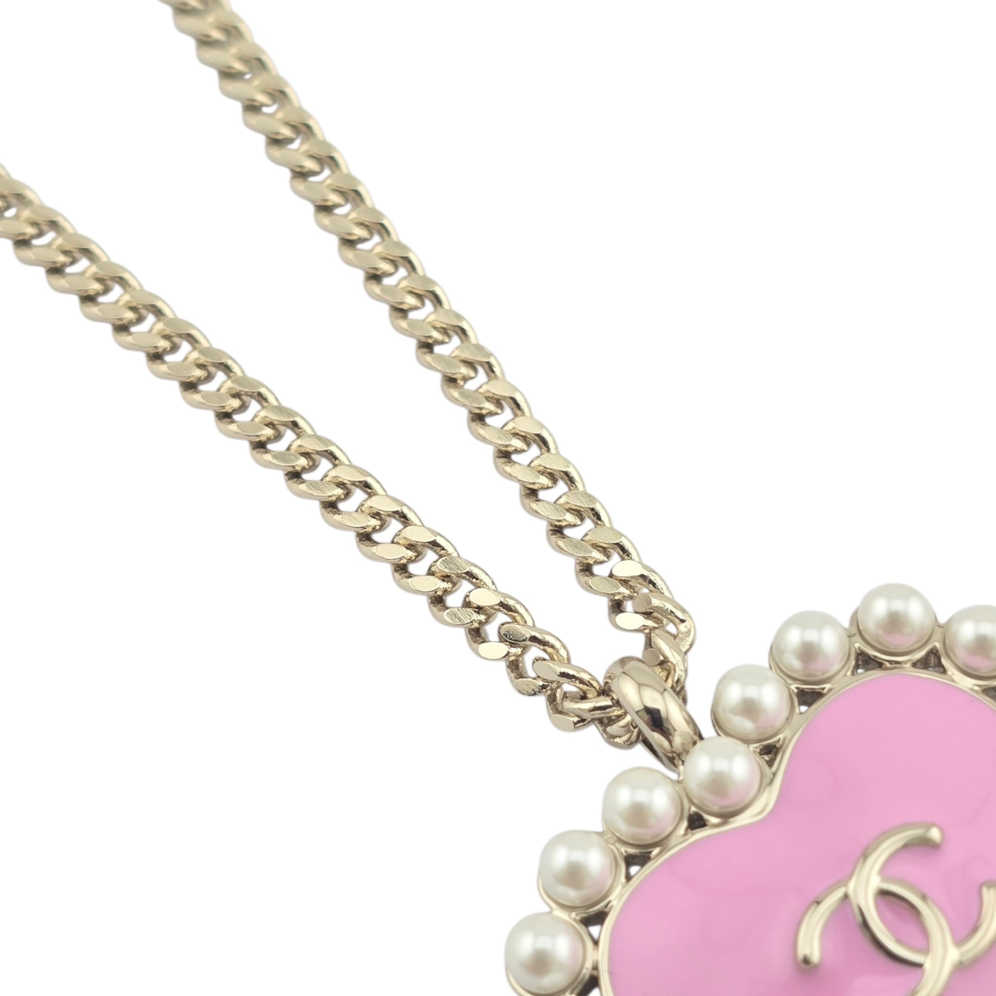 Chanel CC Pink Gold Heart Faux Pearl Necklace 2025 CHANEL