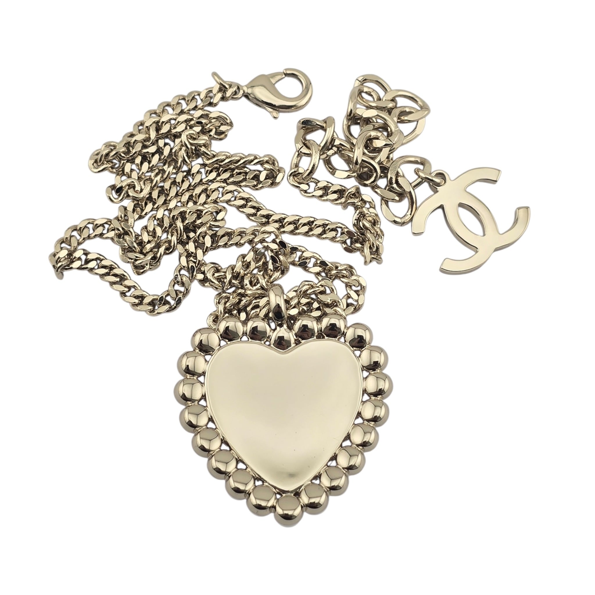 Chanel CC Pink Gold Heart Faux Pearl Necklace 2025 CHANEL