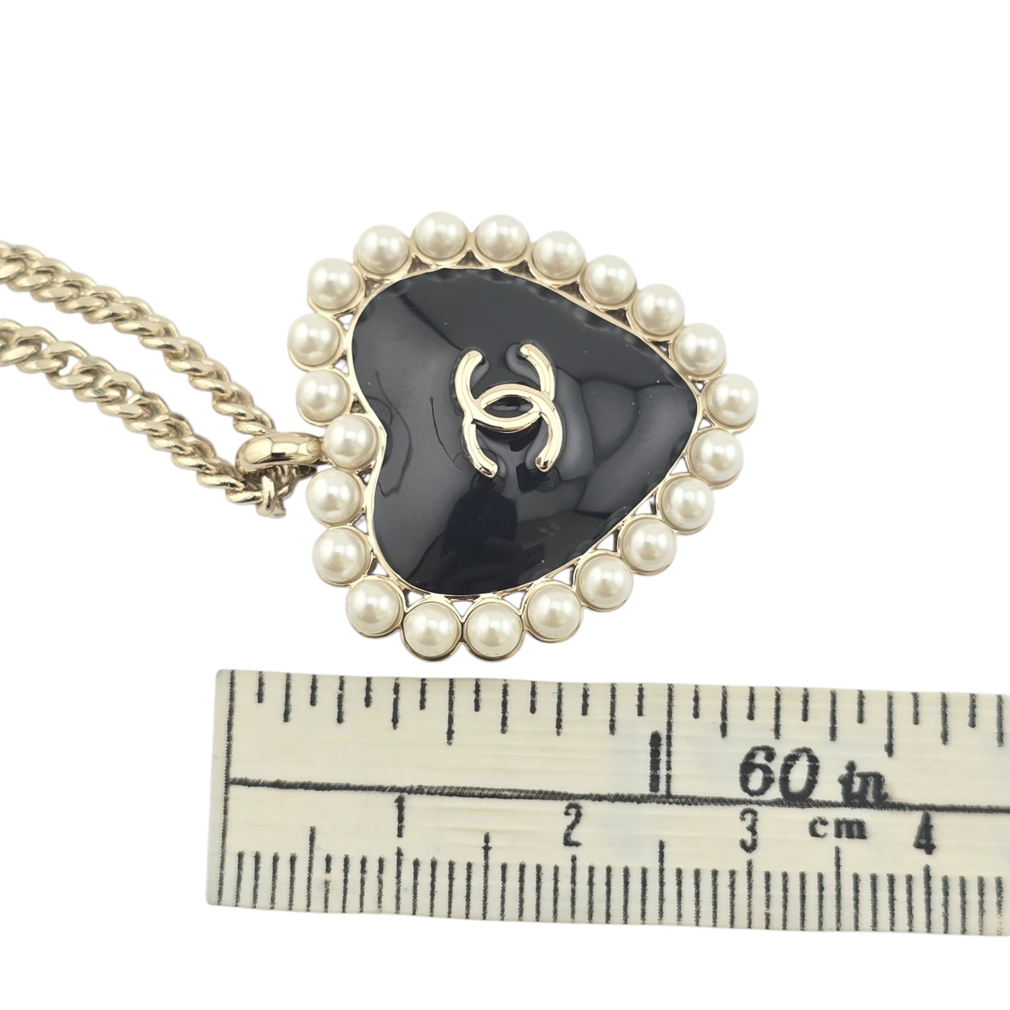 Chanel CC Black Gold Heart Faux Pearl Necklace 2025 CHANEL