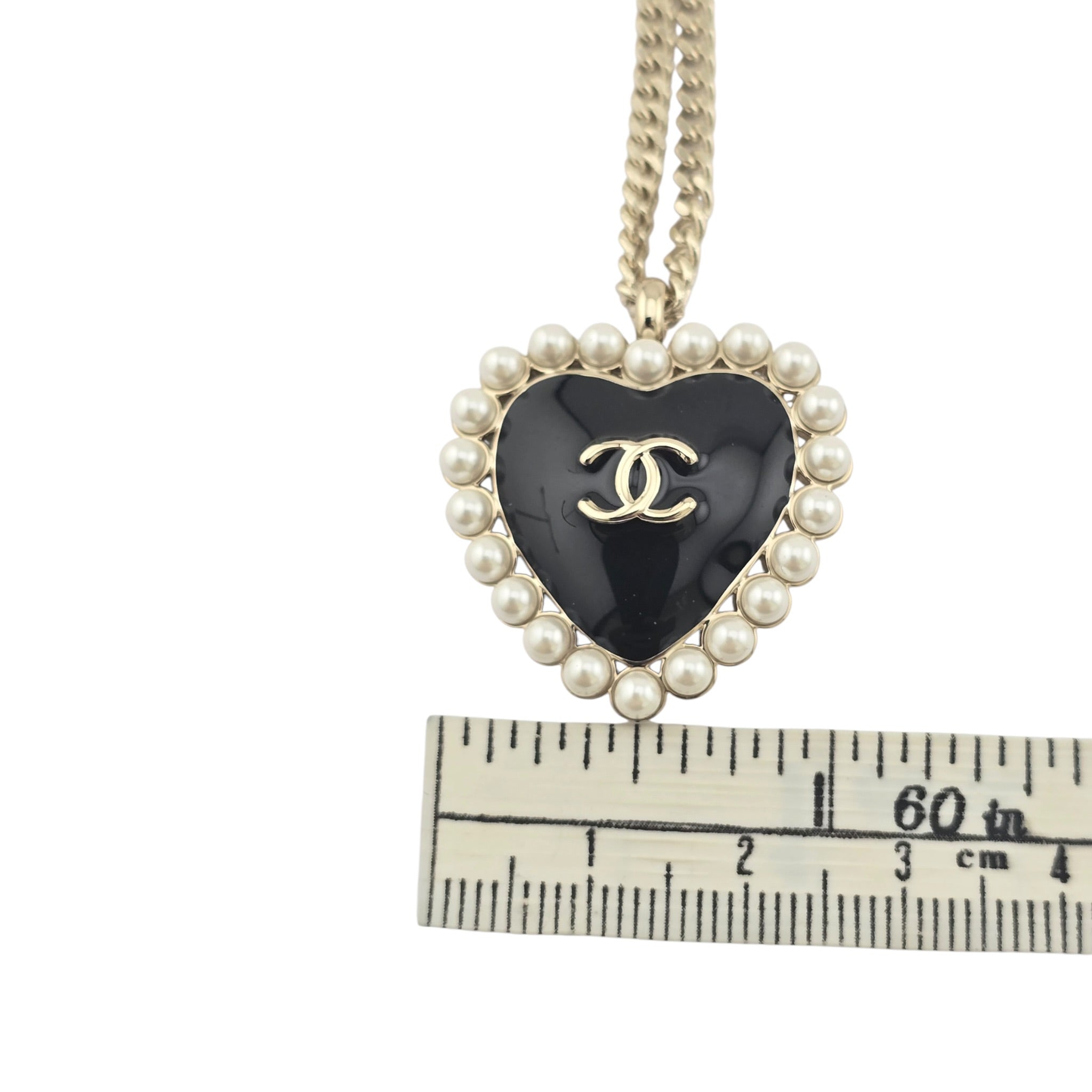 Chanel CC Black Gold Heart Faux Pearl Necklace 2025 CHANEL