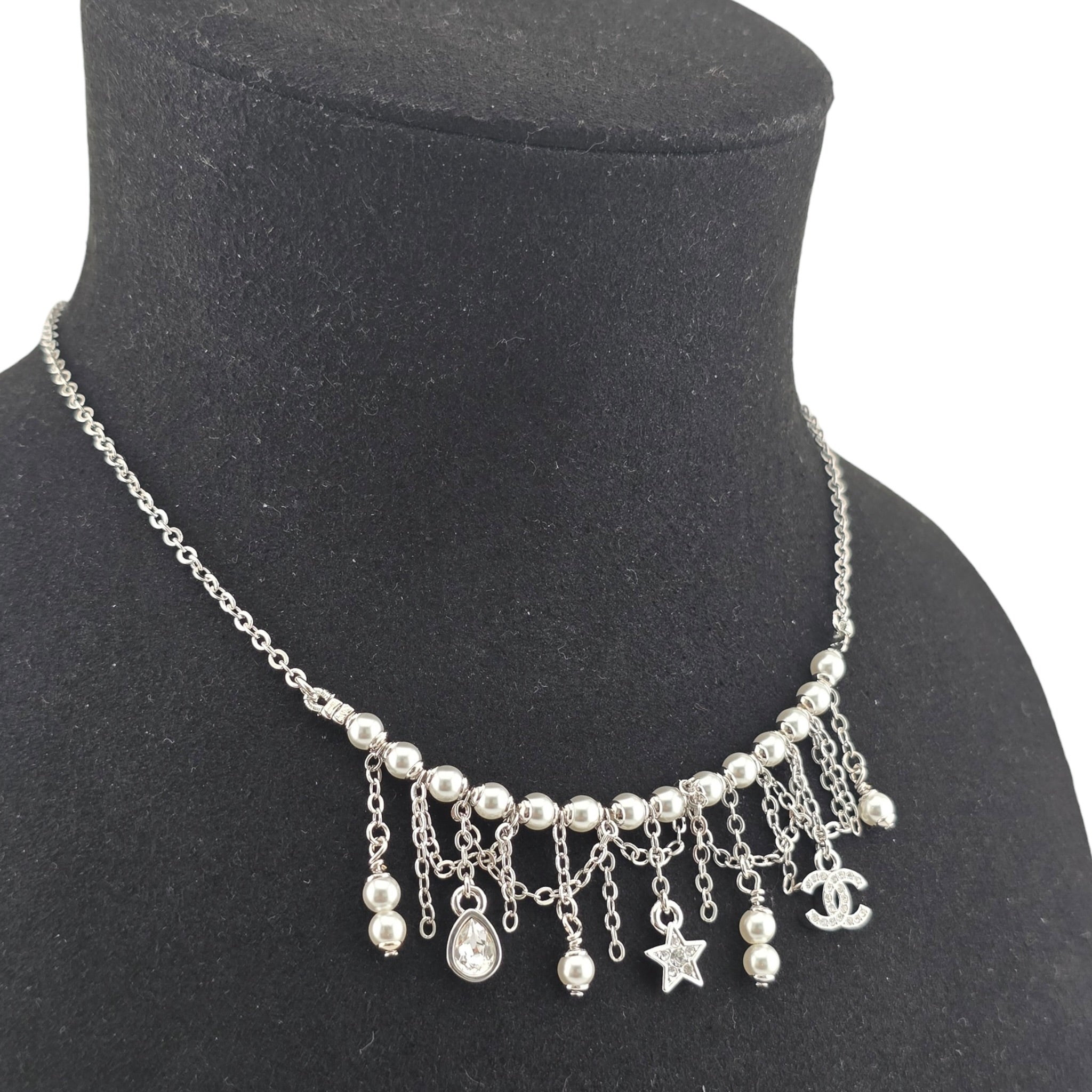 Chanel CC Faux Pearl Silver Necklace 2025 CHANEL
