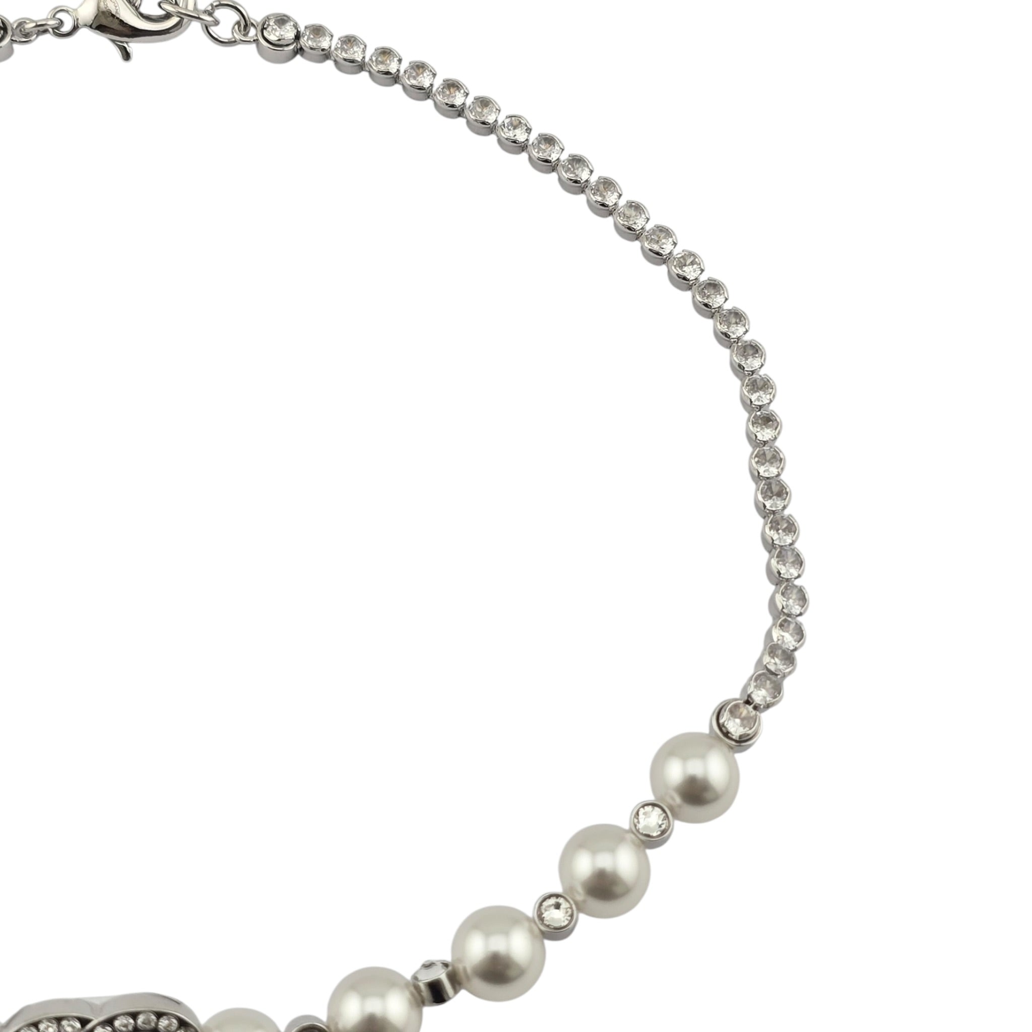 Chanel CC Silver Faux Pearl Crystal Necklace 2025 CHANEL