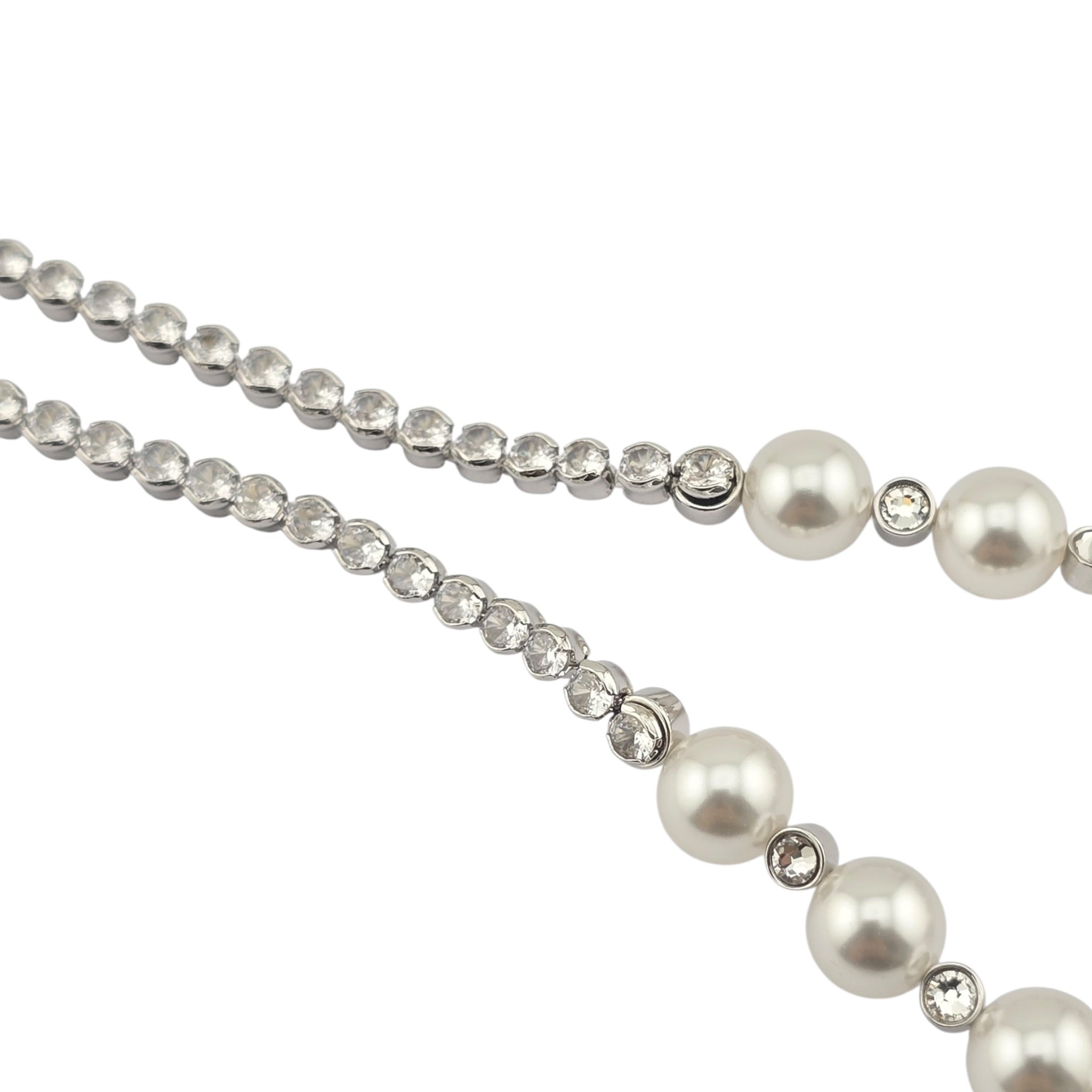 Chanel CC Silver Faux Pearl Crystal Necklace 2025 CHANEL