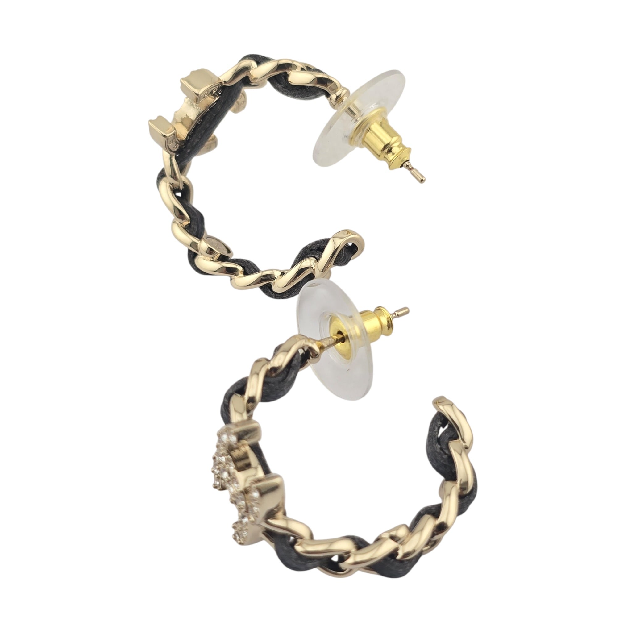 Chanel CC Leather Metal Hoop Earrings 2025 CHANEL