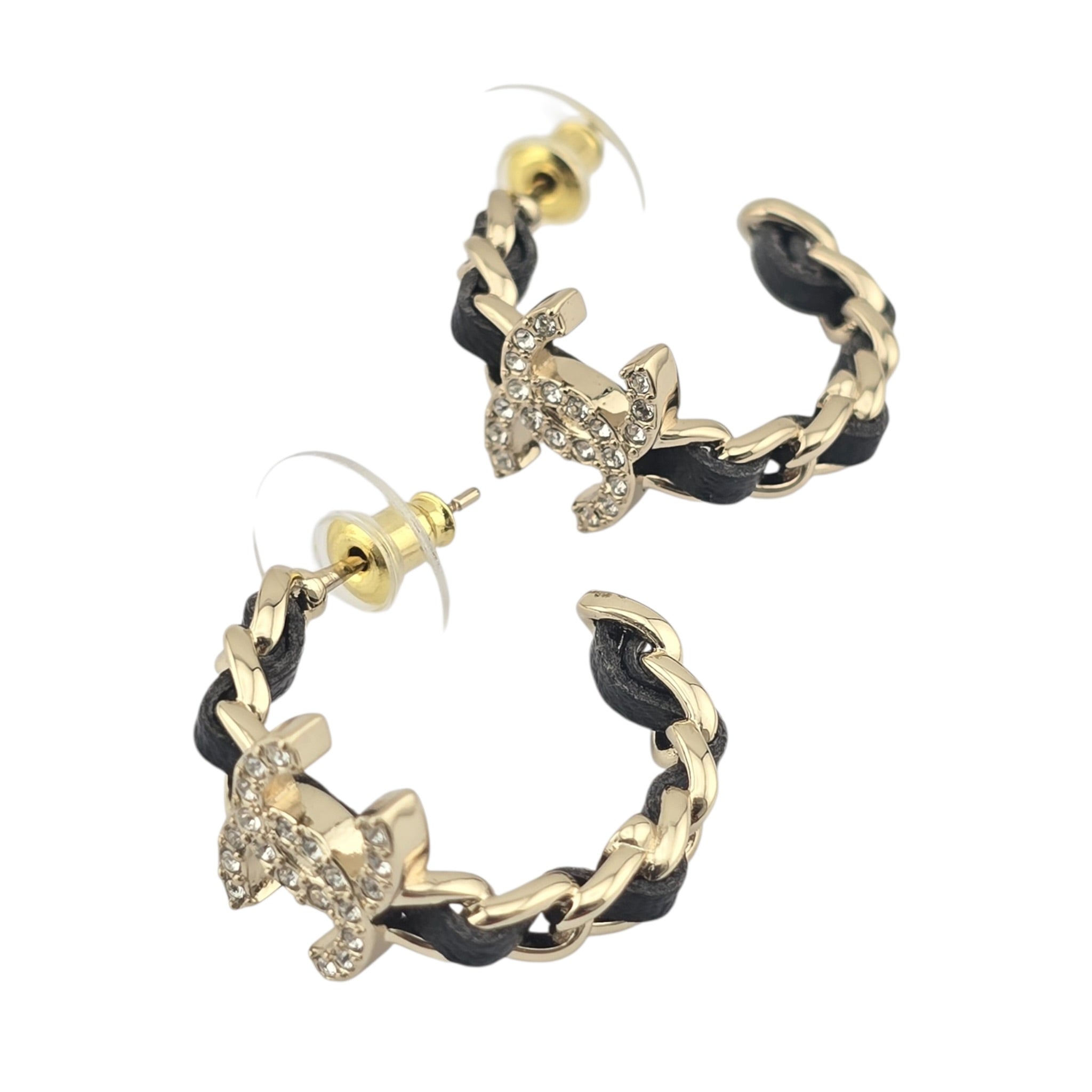 Chanel CC Leather Metal Hoop Earrings 2025 CHANEL