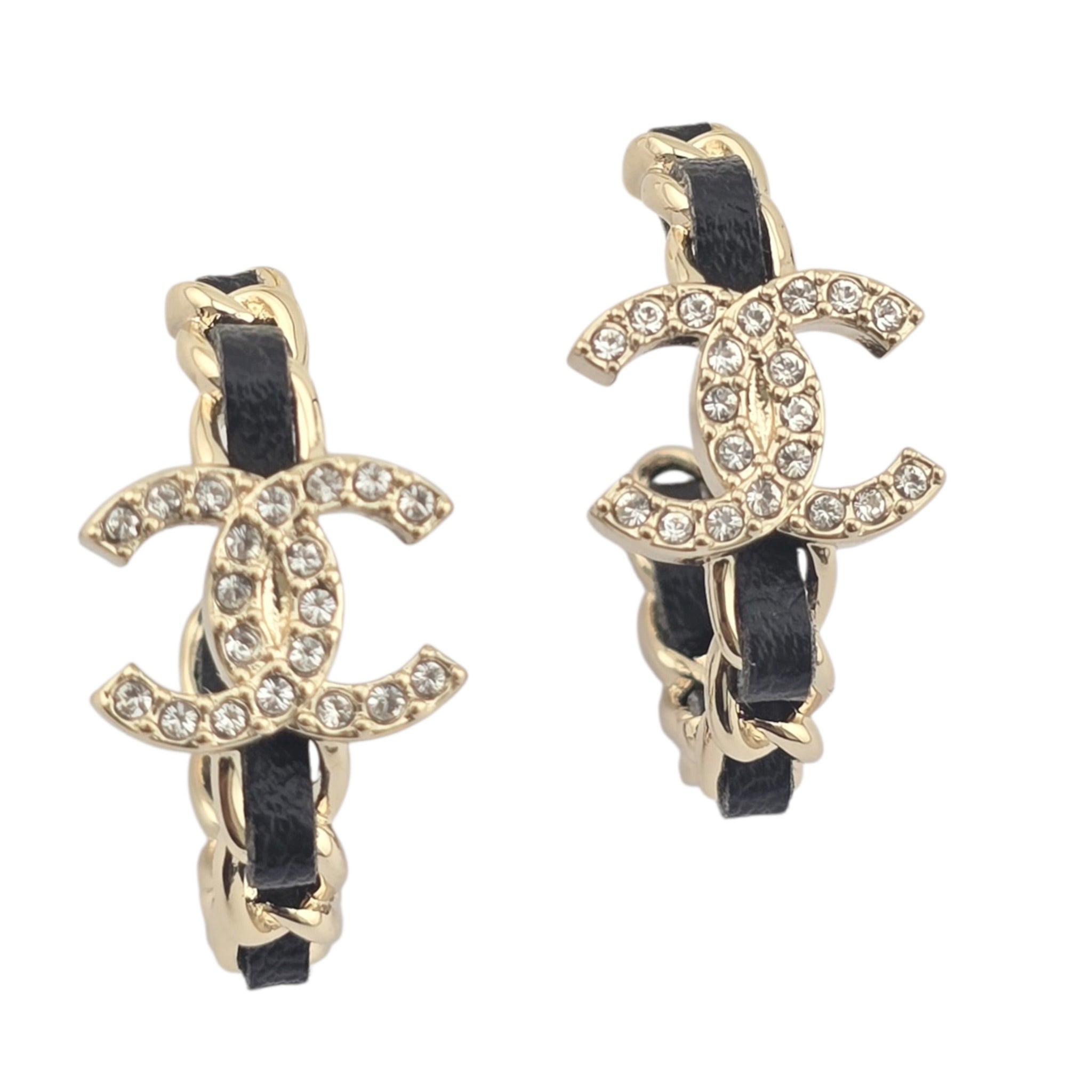Chanel CC Leather Metal Hoop Earrings 2025 CHANEL