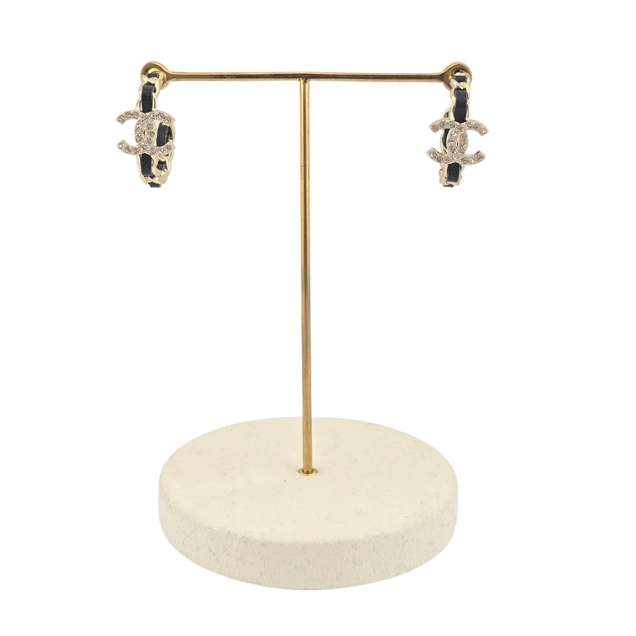Chanel CC Leather Metal Hoop Earrings 2025 CHANEL